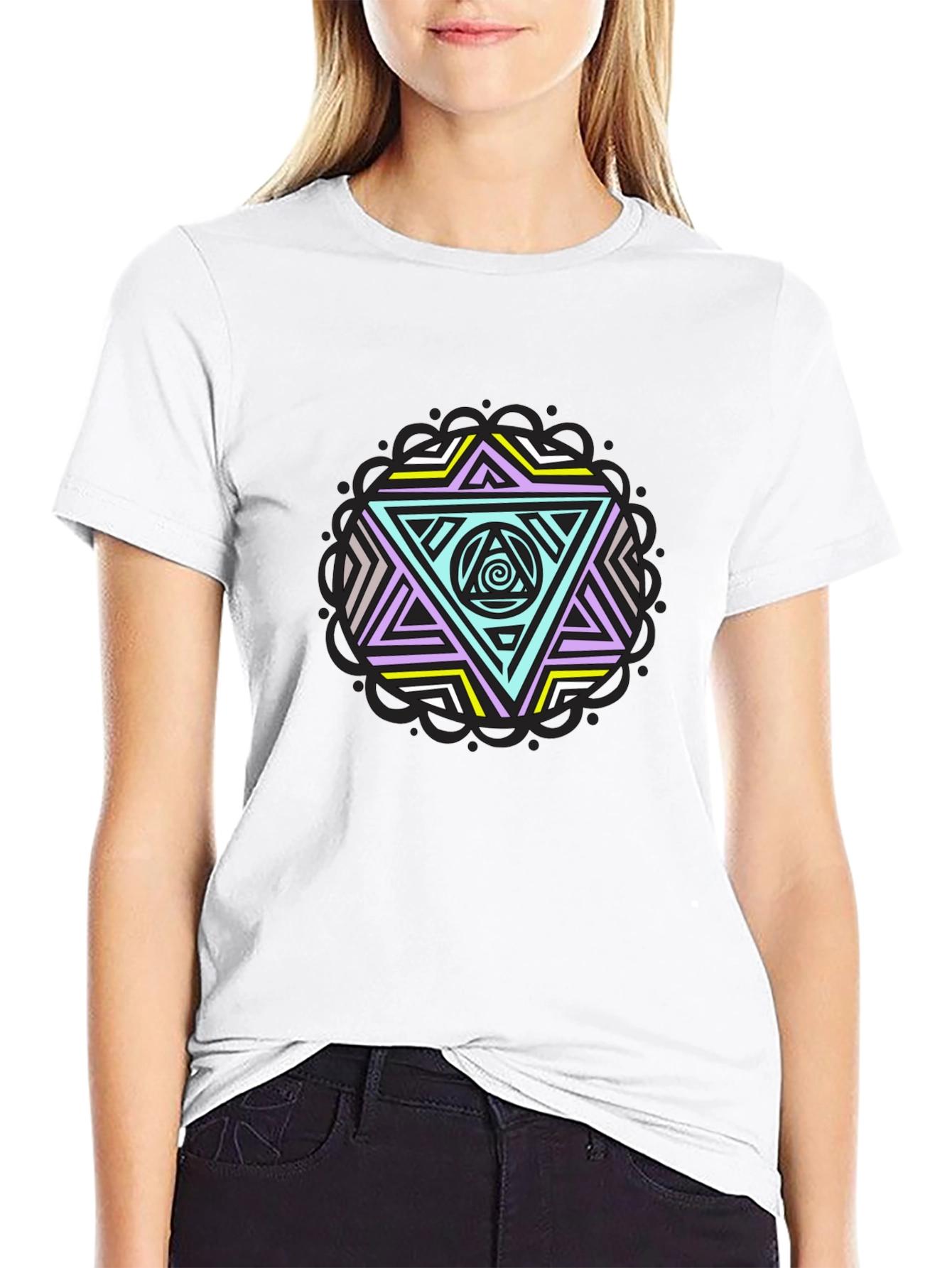 Geometric Triangle Graphic Tee - Black