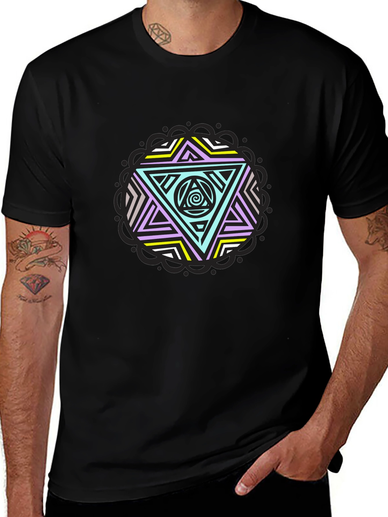Geometric Triangle Graphic Tee - Black