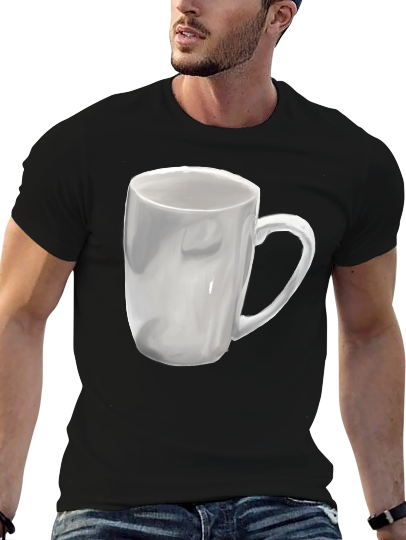 White Mug Graphic Tee - Casual Black T-Shirt