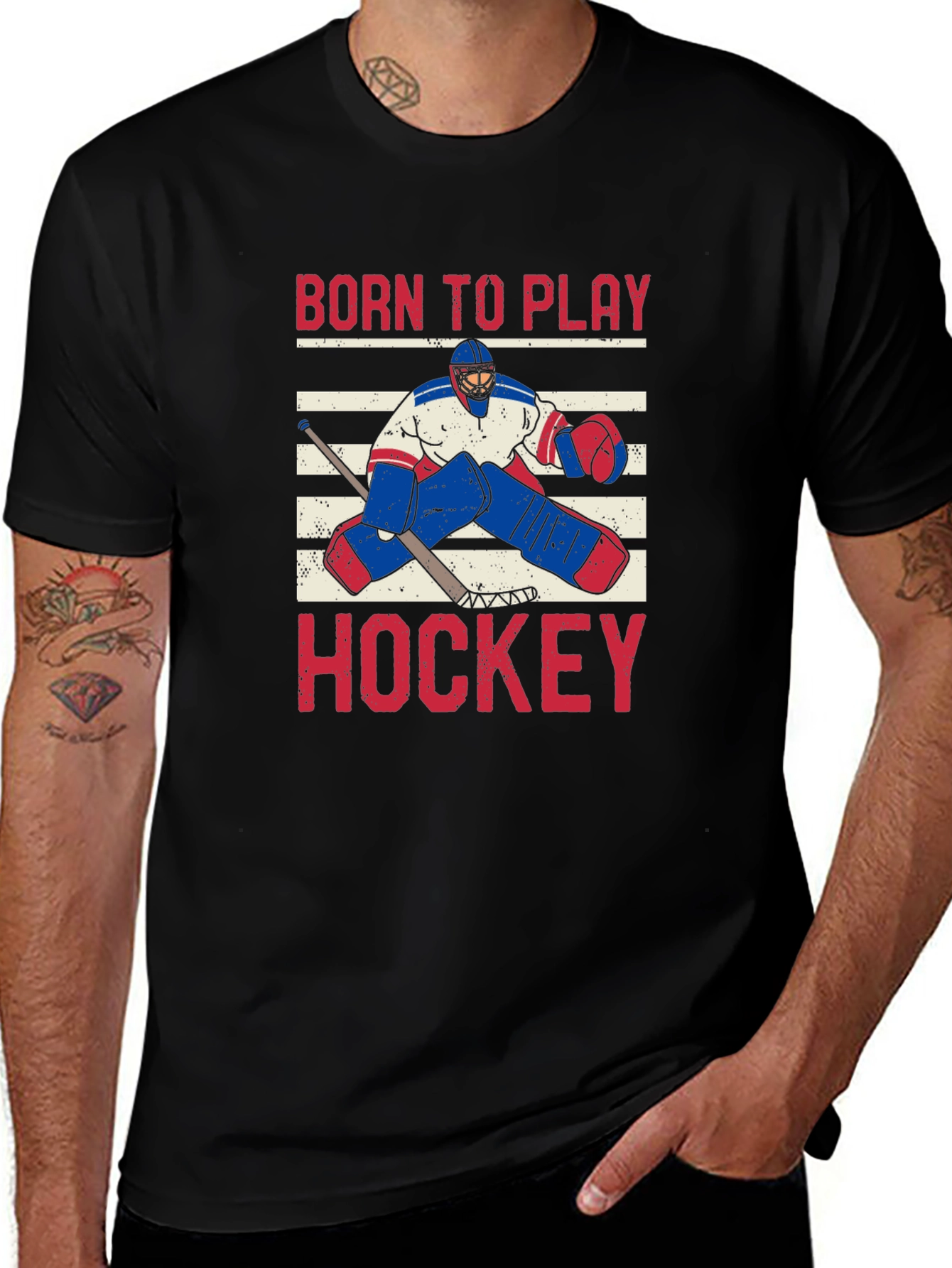 Born to Play Hockey Black Graphic T-Shirt