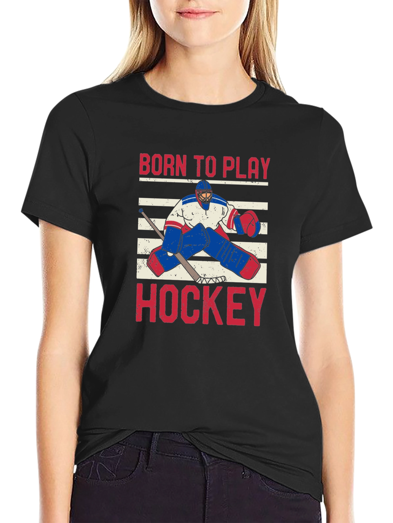Born to Play Hockey Black Graphic T-Shirt