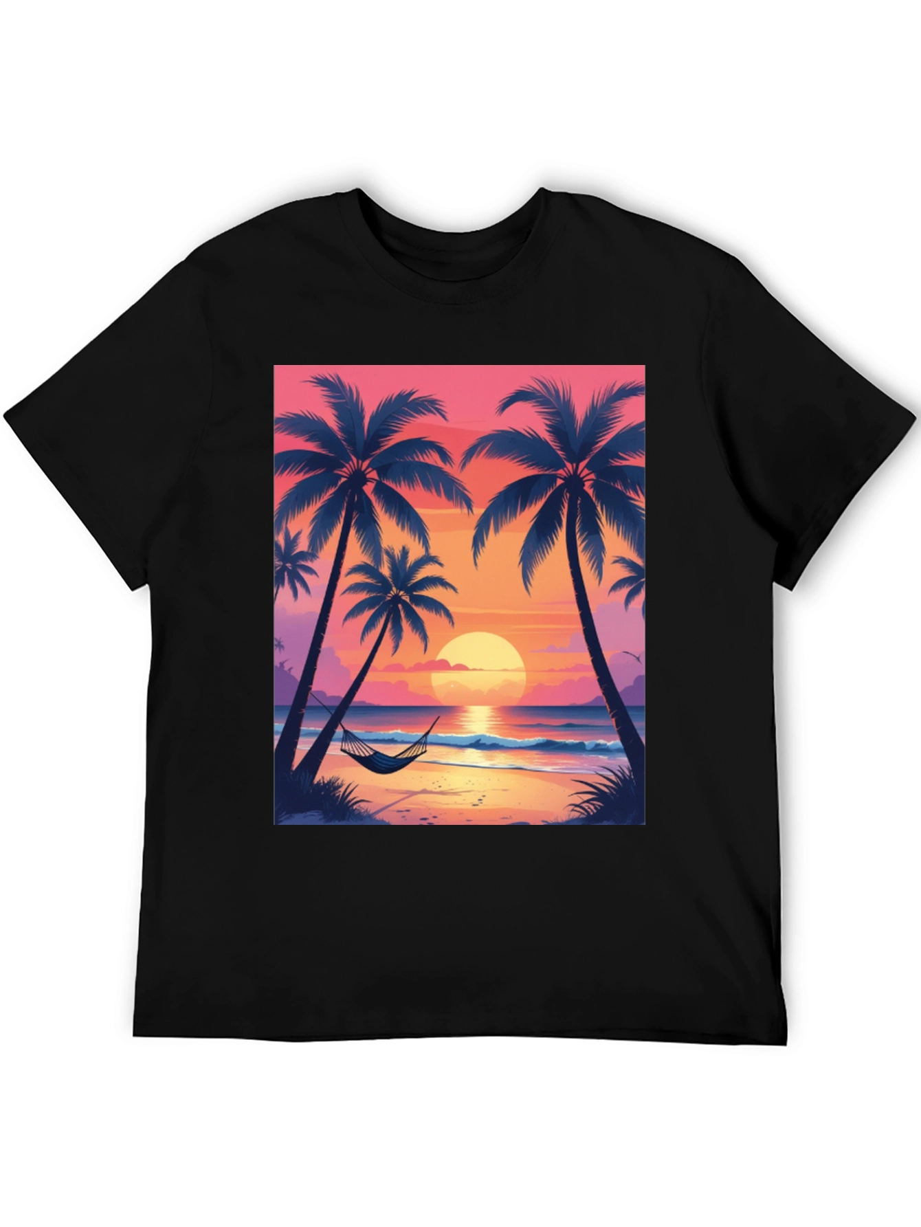 Sunset Beach Palm Tree Graphic Tee - Relaxed Fit
