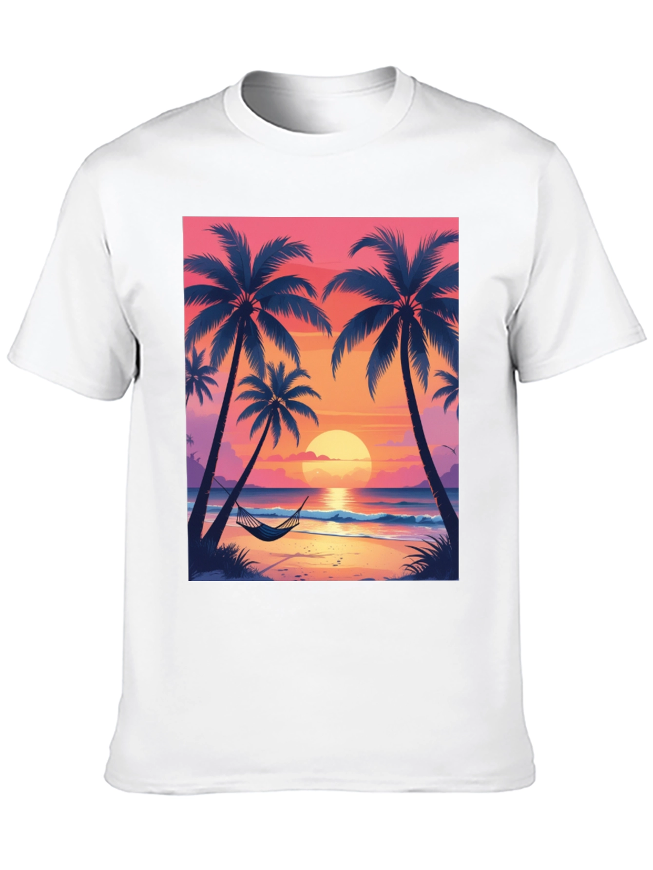 Sunset Beach Palm Tree Graphic Tee - Relaxed Fit