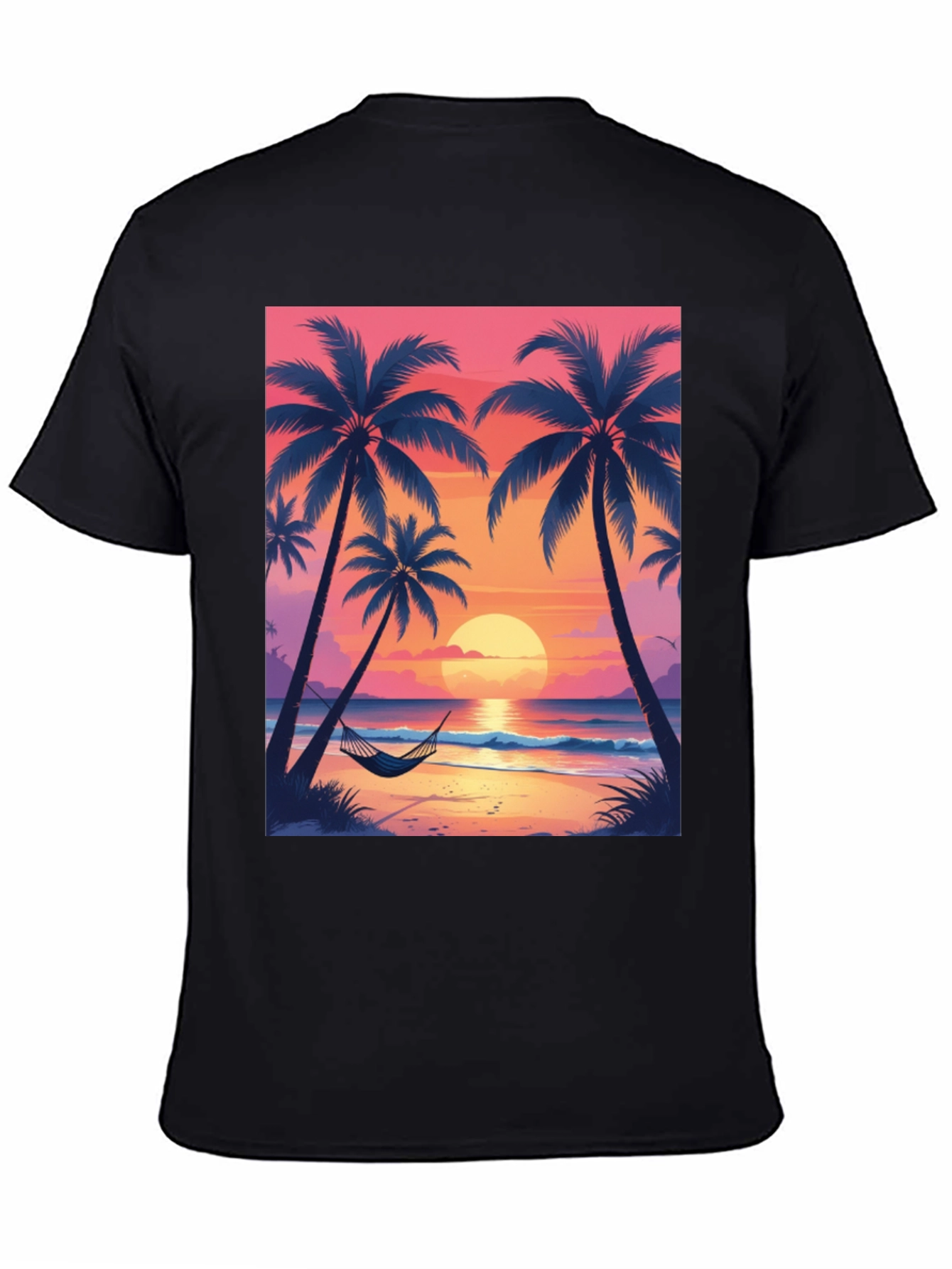 Sunset Beach Palm Tree Graphic Tee - Relaxed Fit