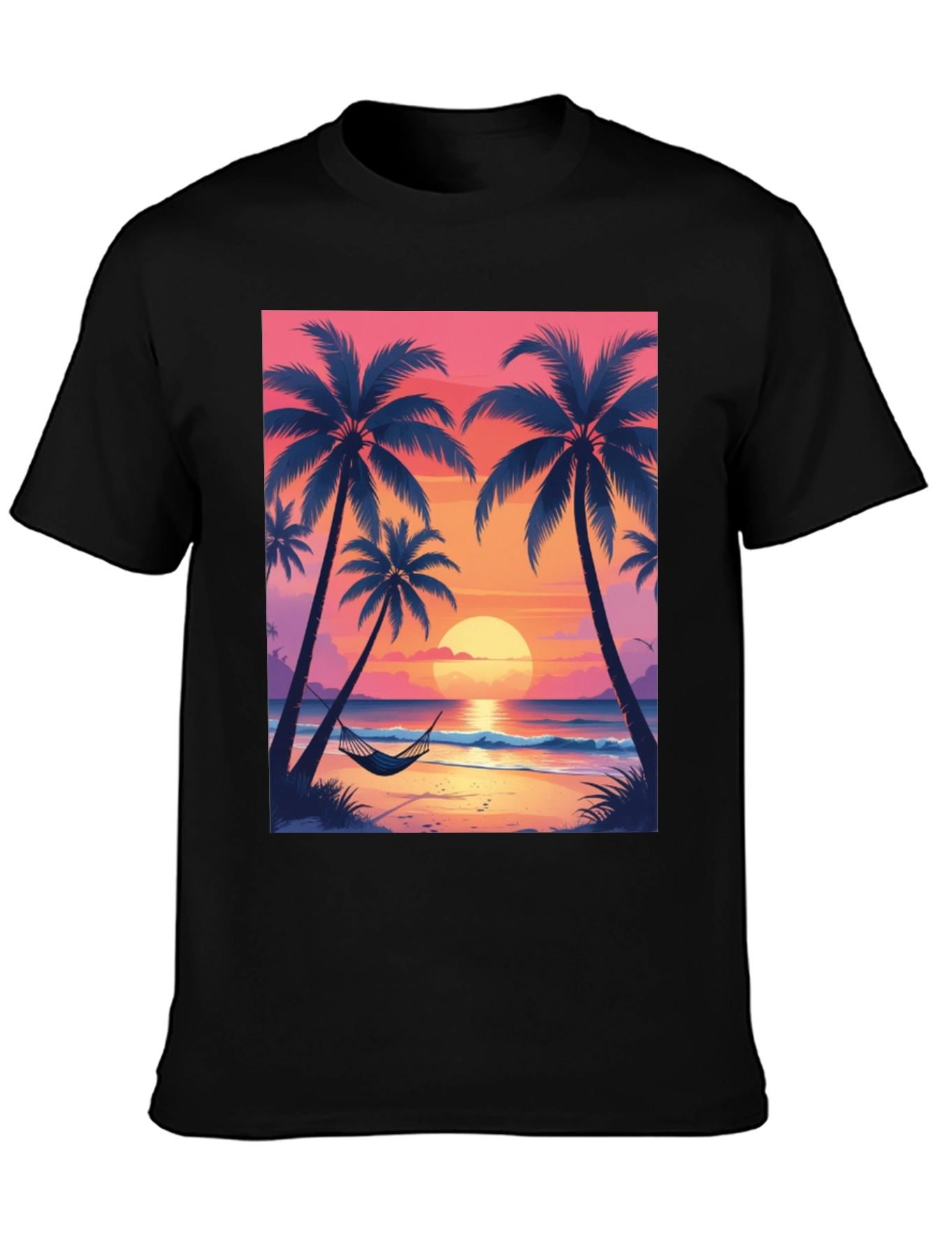 Sunset Beach Palm Tree Graphic Tee - Relaxed Fit