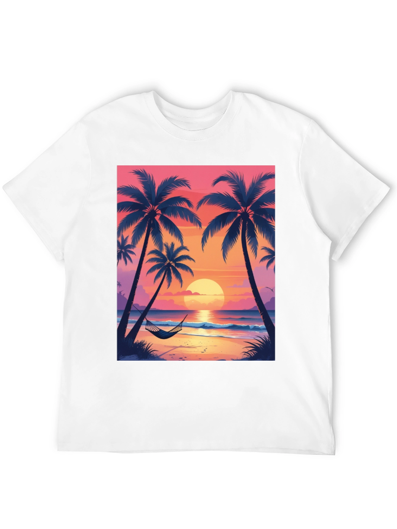 Sunset Beach Palm Tree Graphic Tee - Relaxed Fit