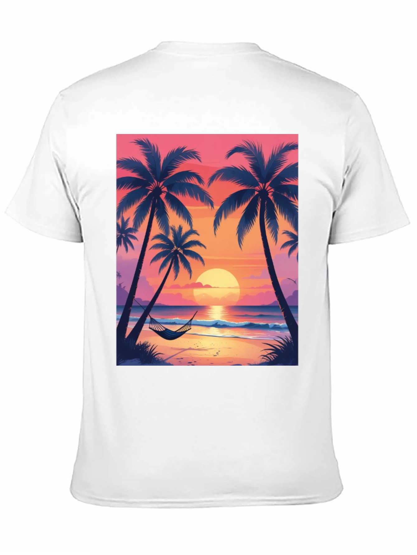 Sunset Beach Palm Tree Graphic Tee - Relaxed Fit