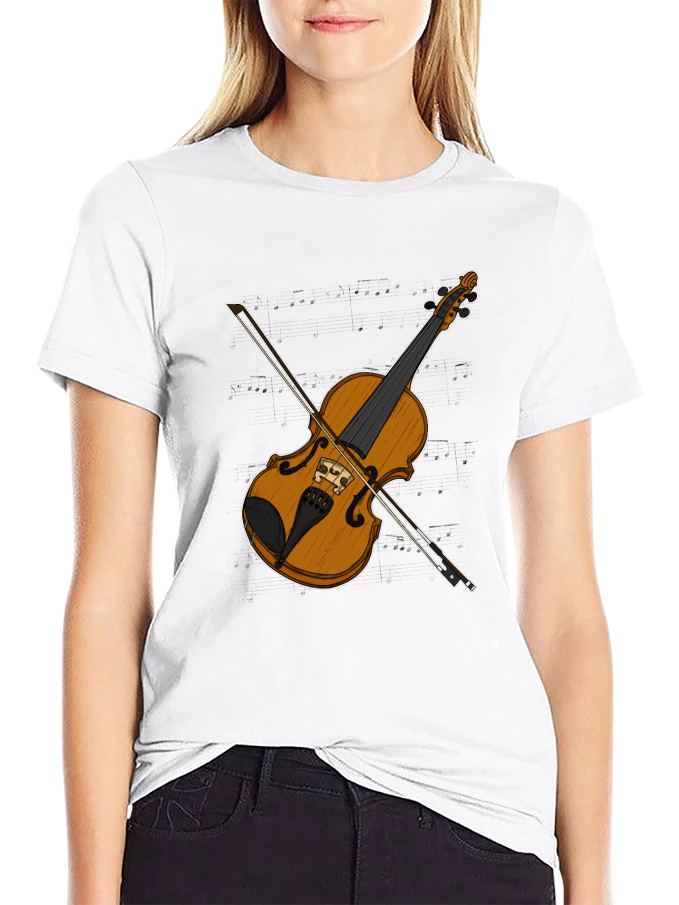 Violin Graphic Tee - Black Casual T-Shirt