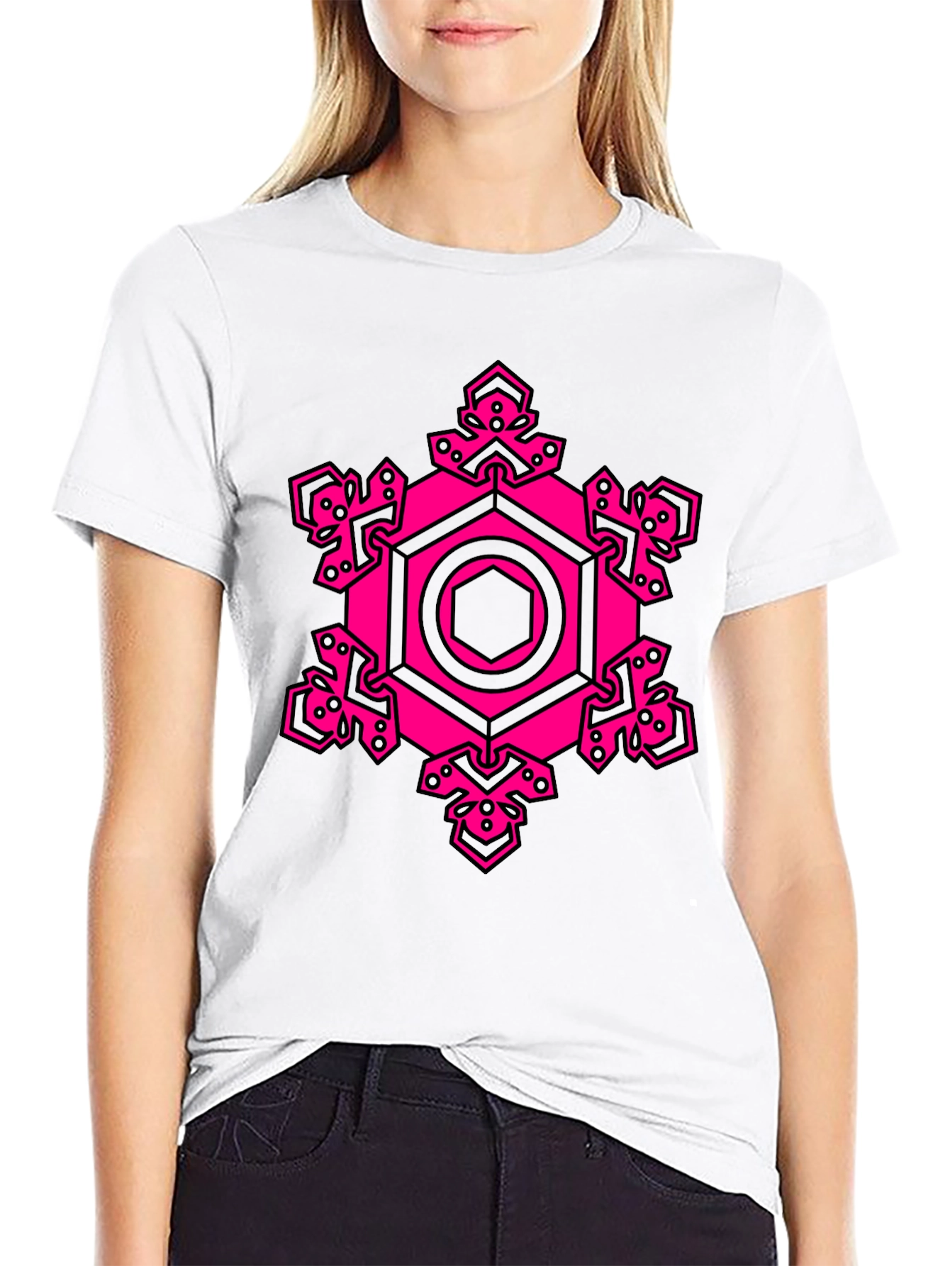 Geometric Pink Hexagon Graphic T-Shirt