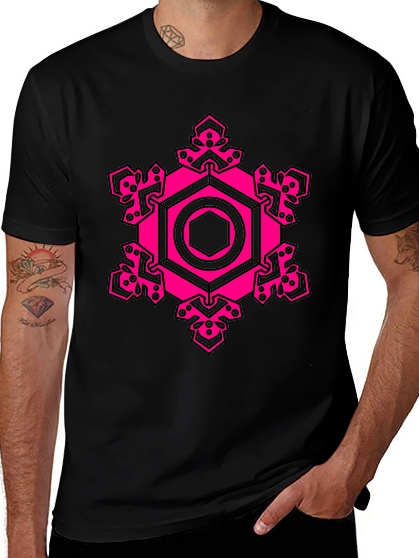 Geometric Pink Hexagon Graphic T-Shirt