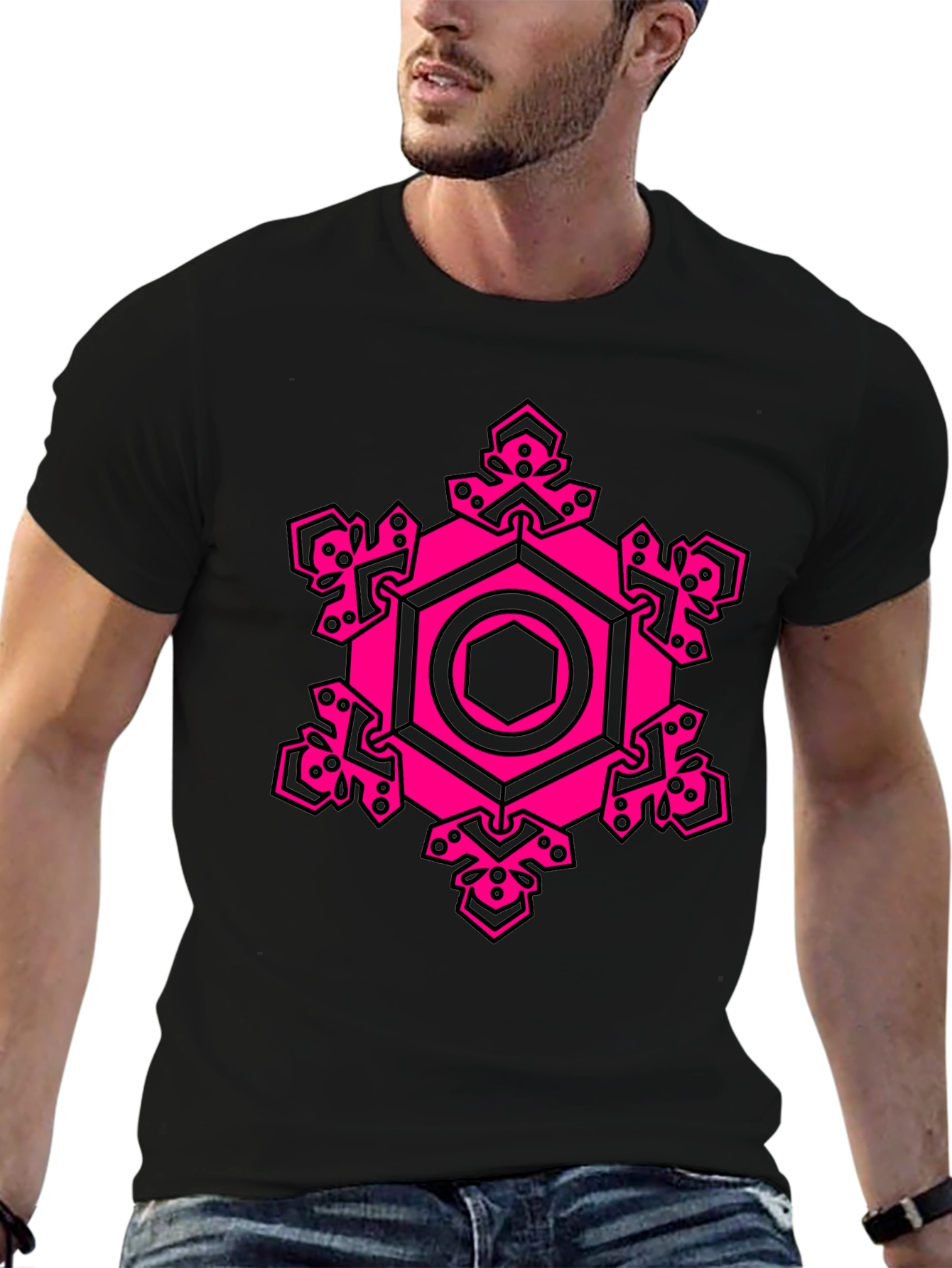 Geometric Pink Hexagon Graphic T-Shirt