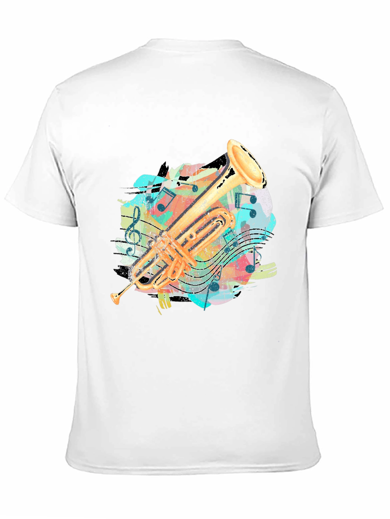 Trumpet Music Notes Graphic Print T-Shirt