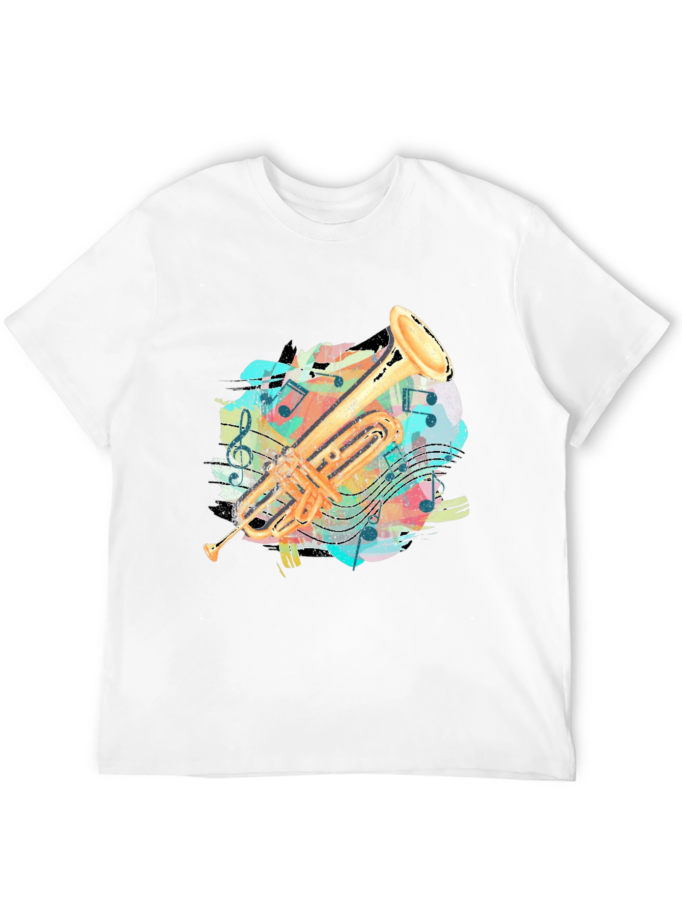 Trumpet Music Notes Graphic Print T-Shirt