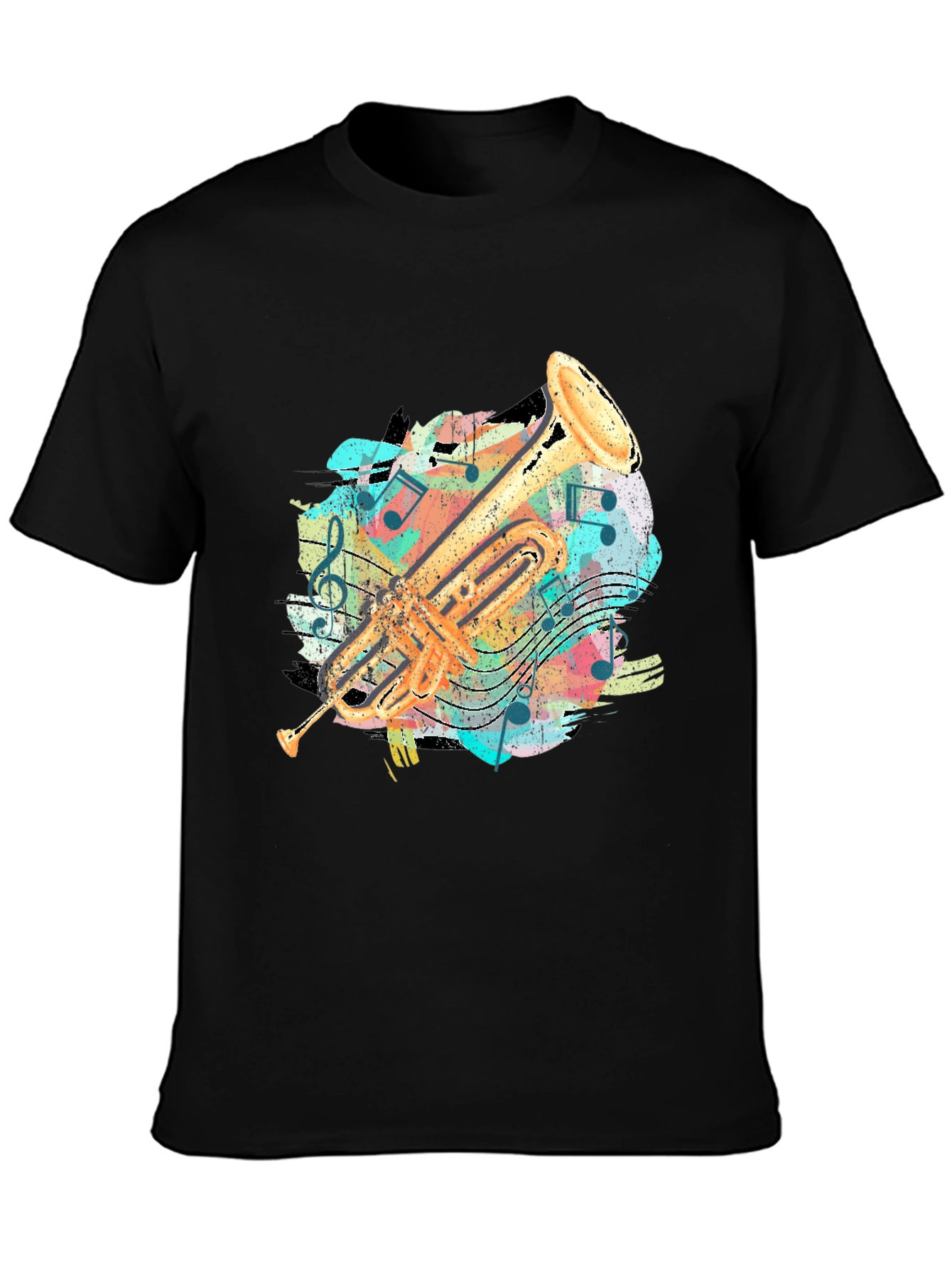 Trumpet Music Notes Graphic Print T-Shirt