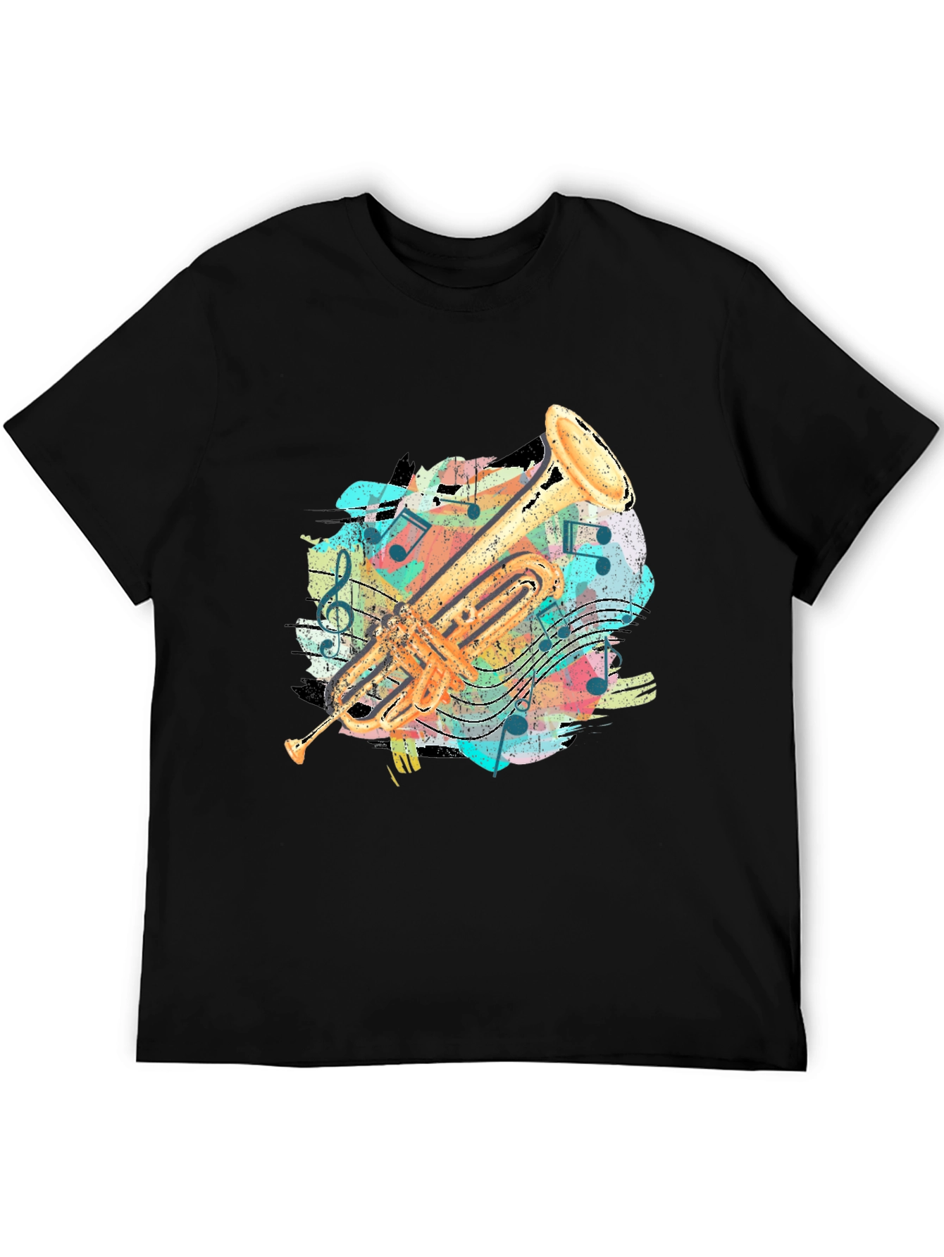 Trumpet Music Notes Graphic Print T-Shirt
