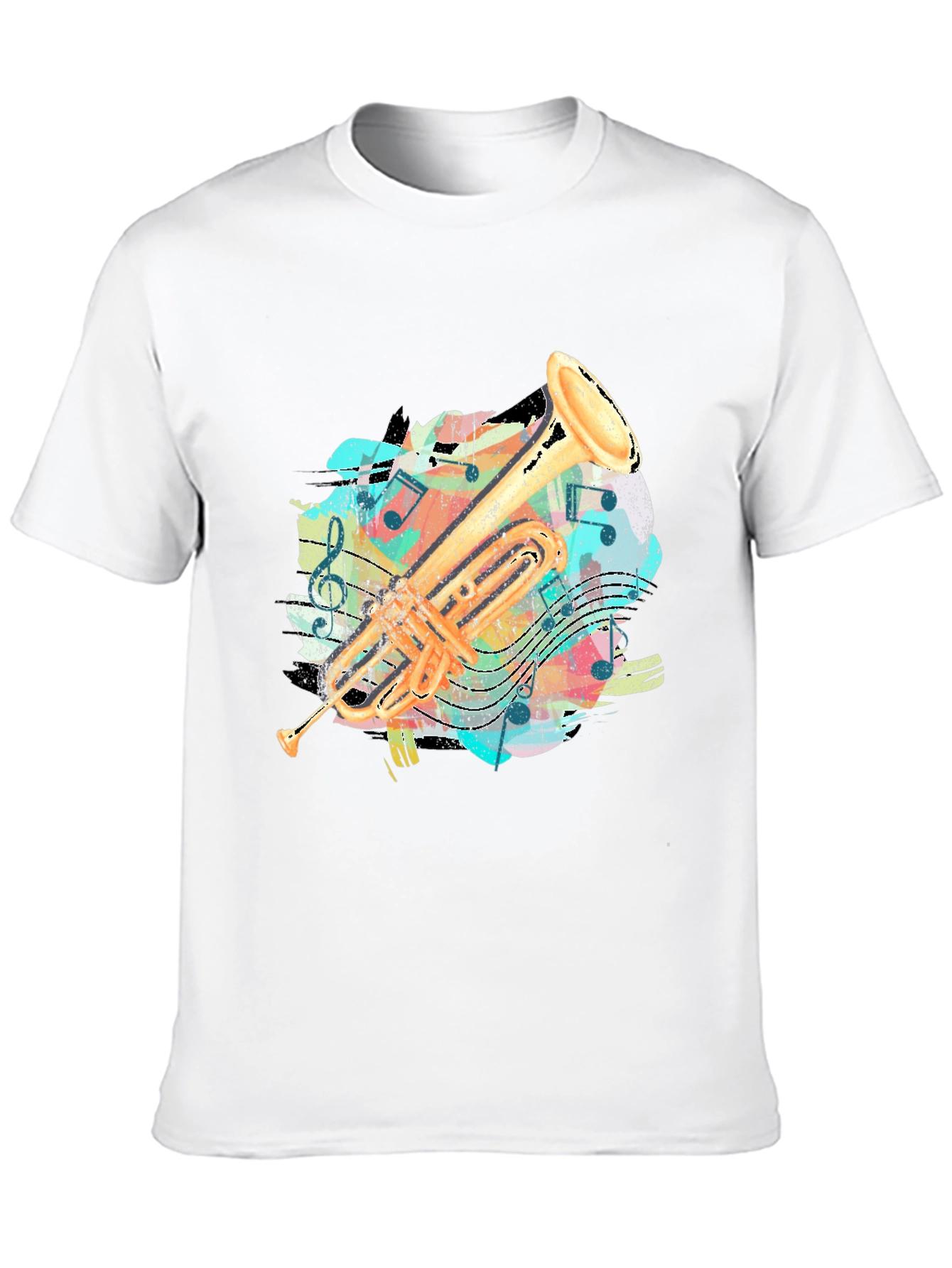 Trumpet Music Notes Graphic Print T-Shirt