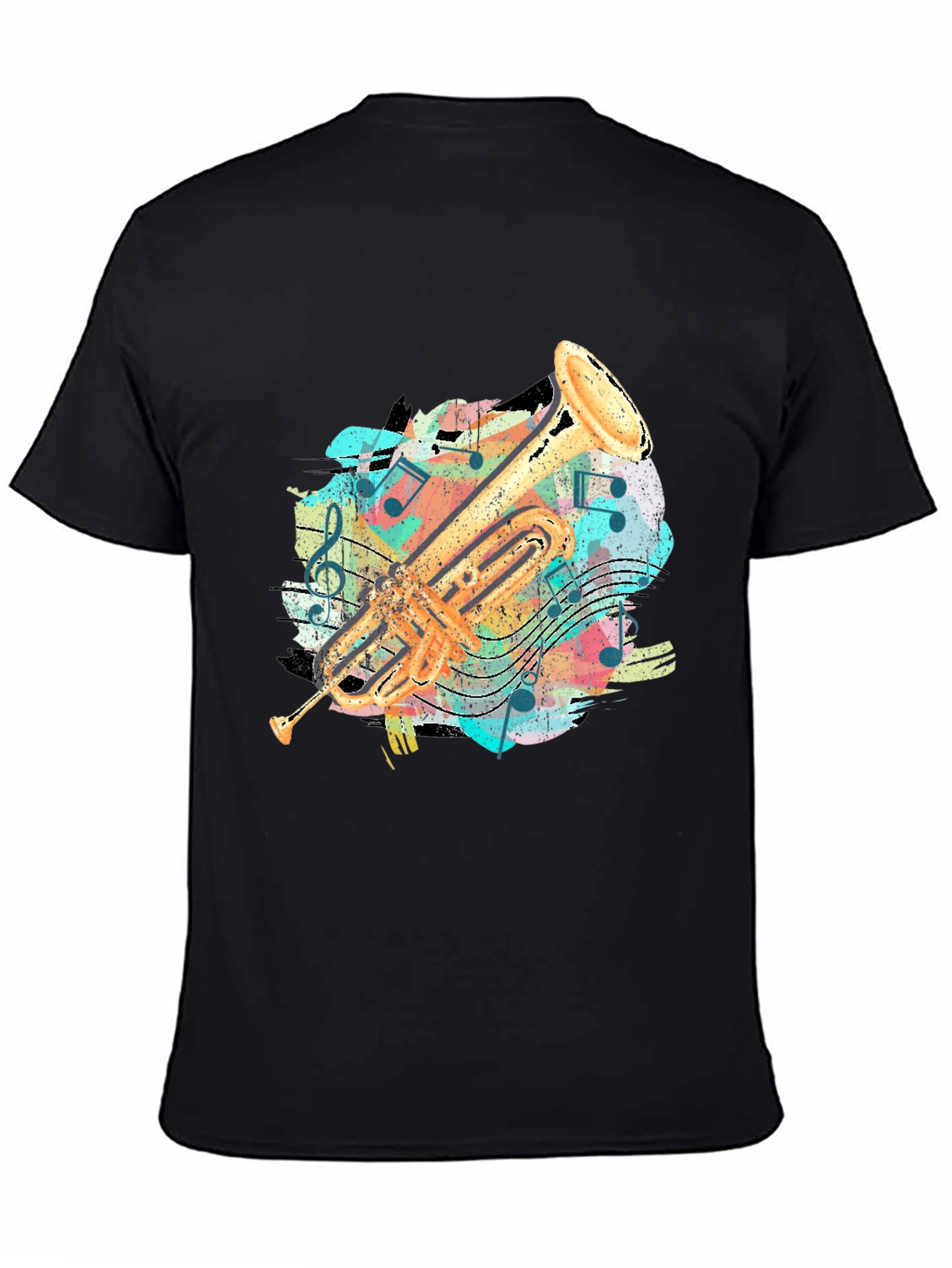 Trumpet Music Notes Graphic Print T-Shirt