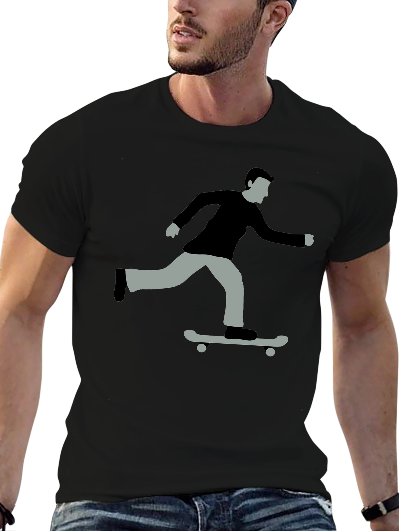 Skateboarder Graphic Tee - Black Cotton T-Shirt