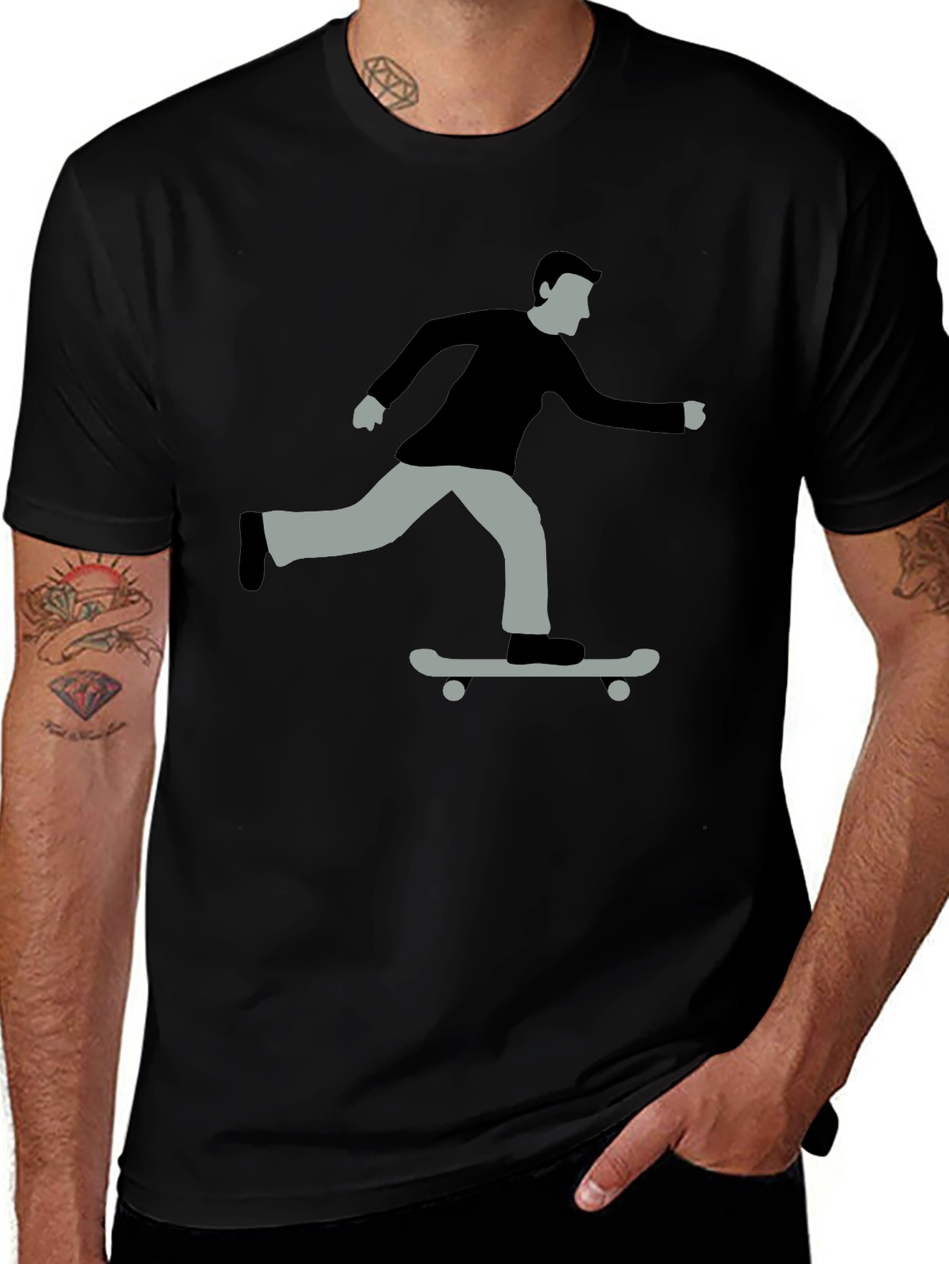 Skateboarder Graphic Tee - Black Cotton T-Shirt