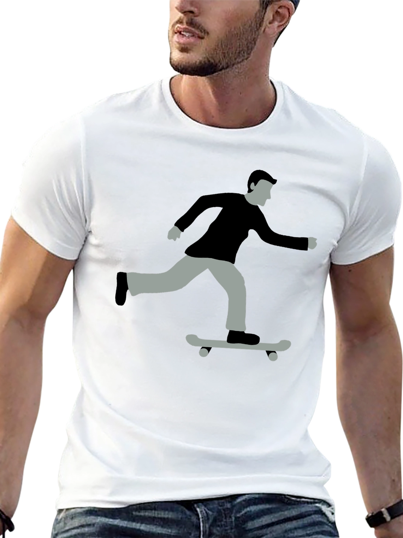 Skateboarder Graphic Tee - Black Cotton T-Shirt