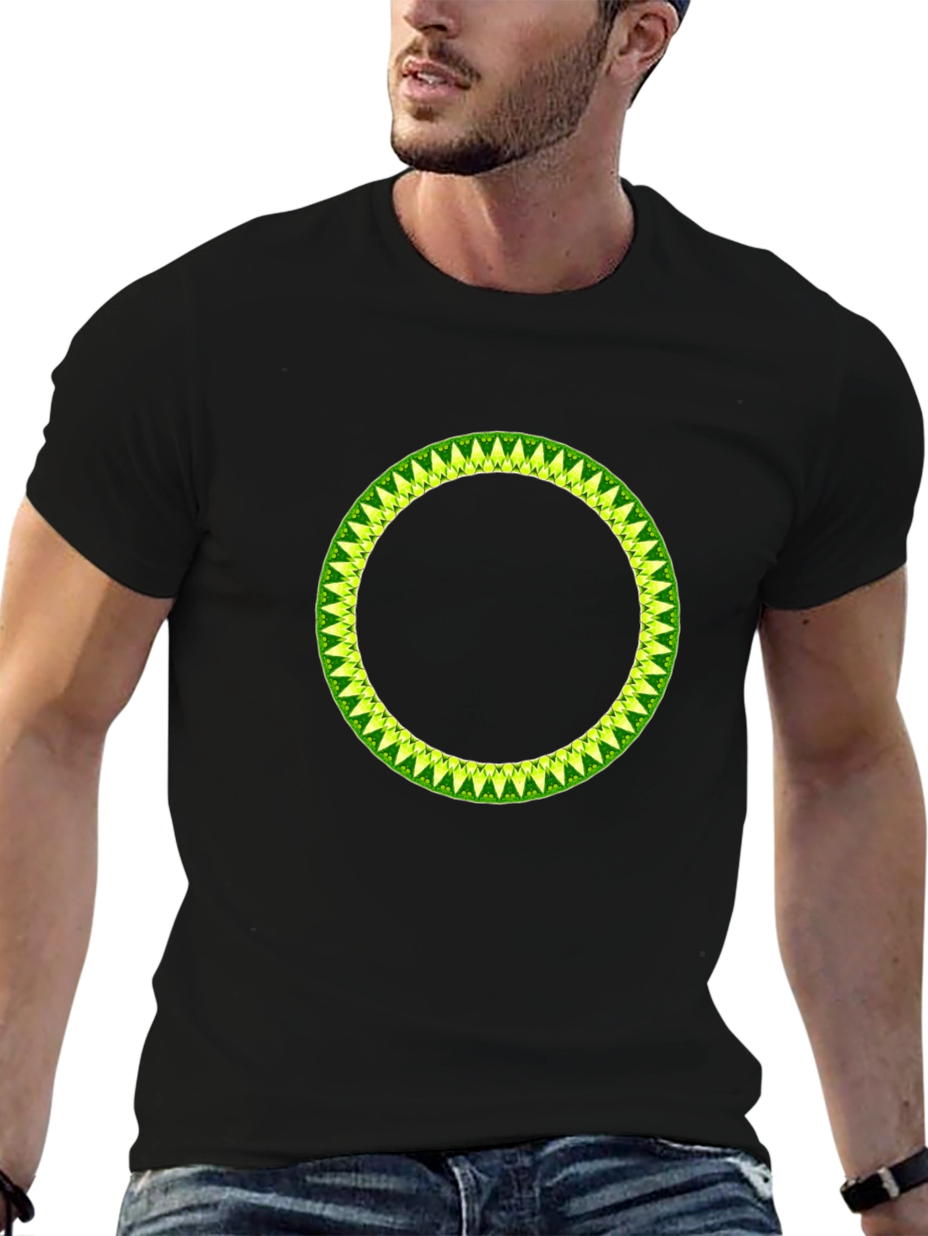Geometric Circle Design Black T-Shirt