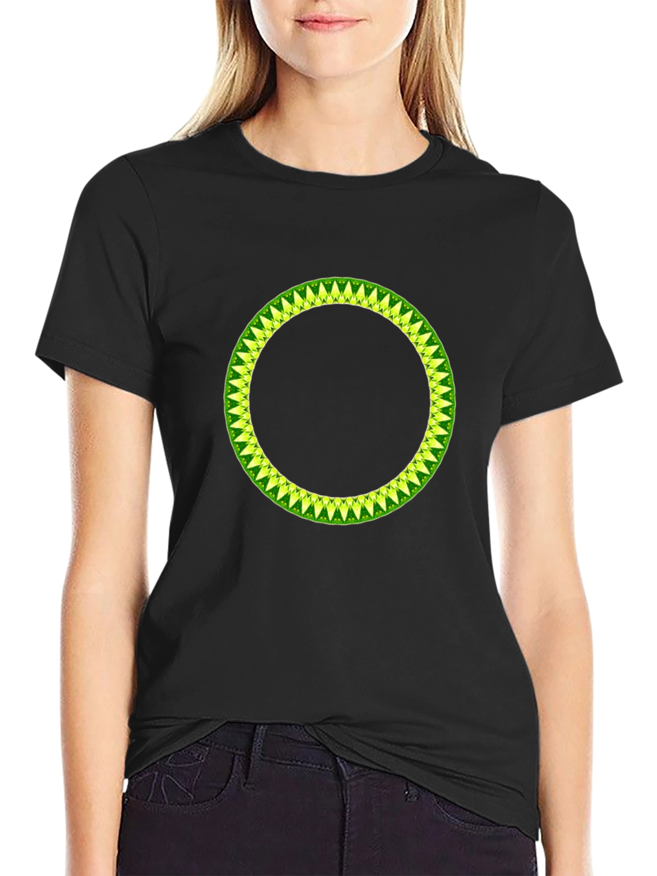 Geometric Circle Design Black T-Shirt