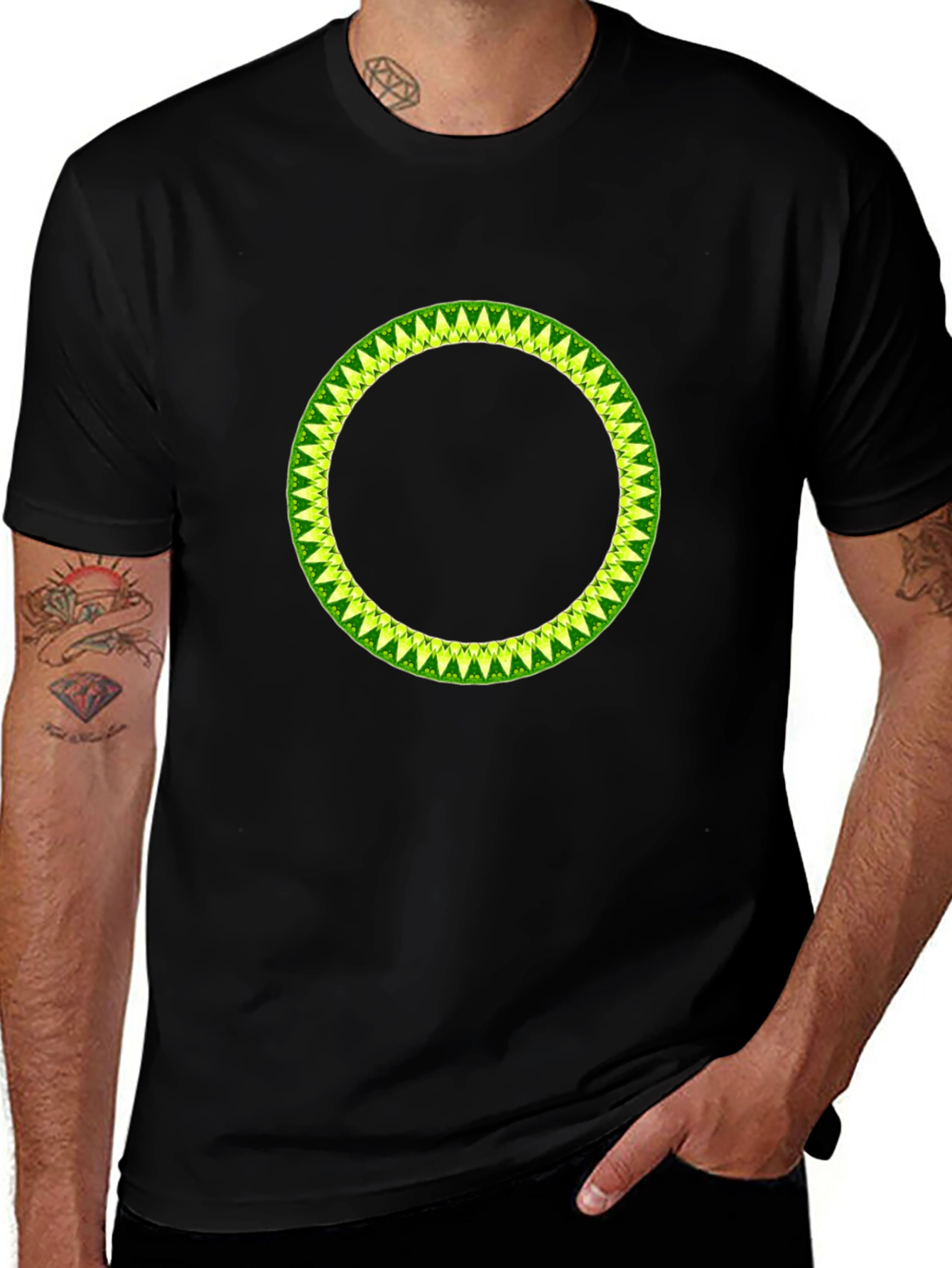 Geometric Circle Design Black T-Shirt