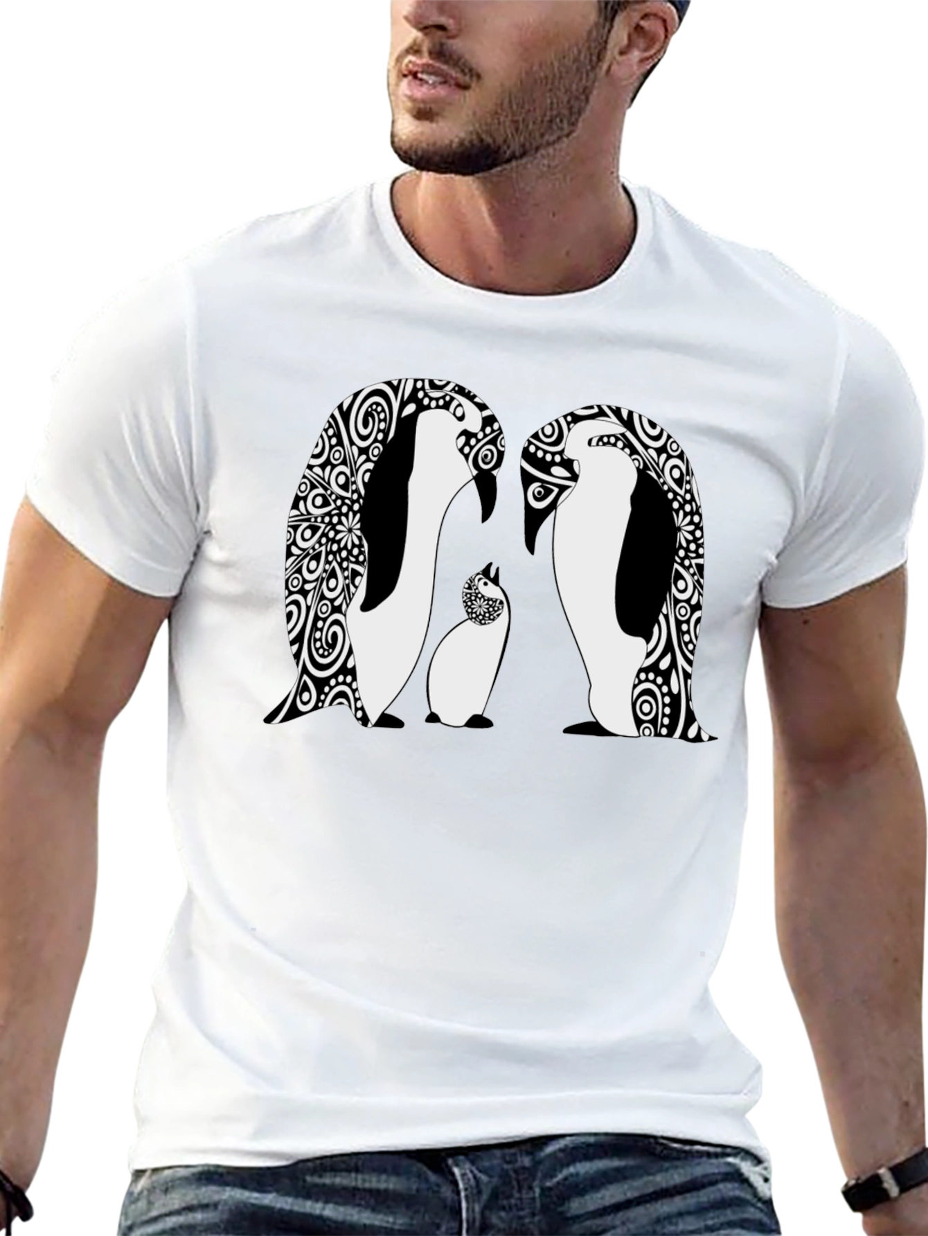 Penguin Family Graphic Black T-Shirt