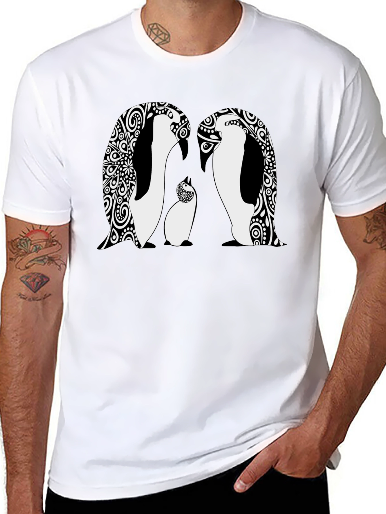 Penguin Family Graphic Black T-Shirt