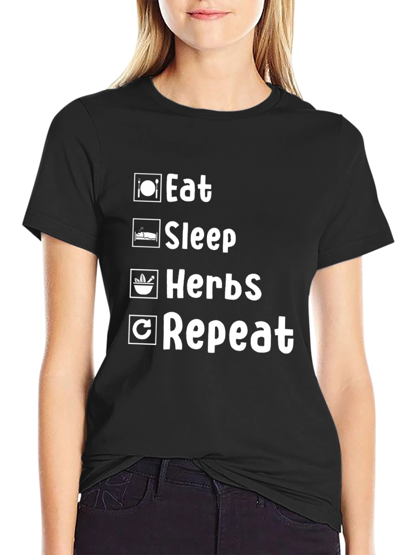 Eat Sleep Herbs Repeat T-Shirt - Black Graphic Tee