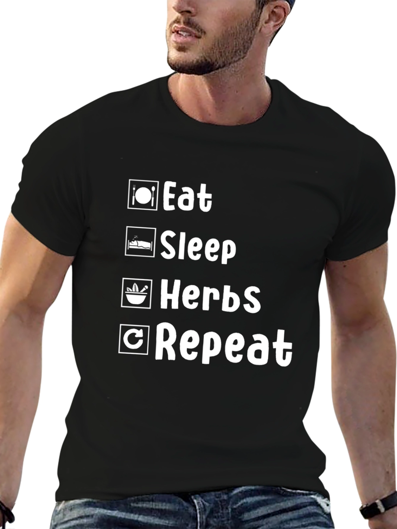 Eat Sleep Herbs Repeat T-Shirt - Black Graphic Tee