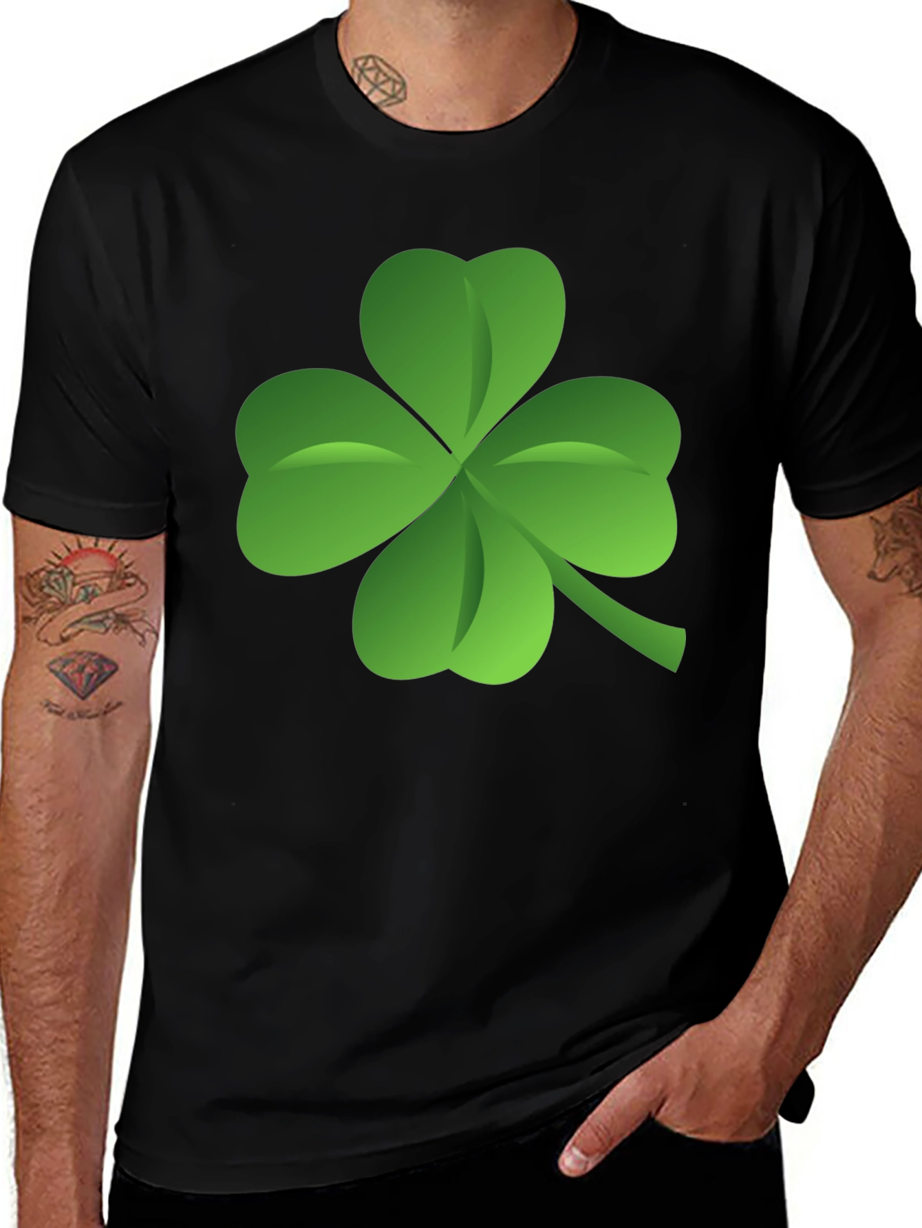 Lucky Four Leaf Clover Black T-Shirt