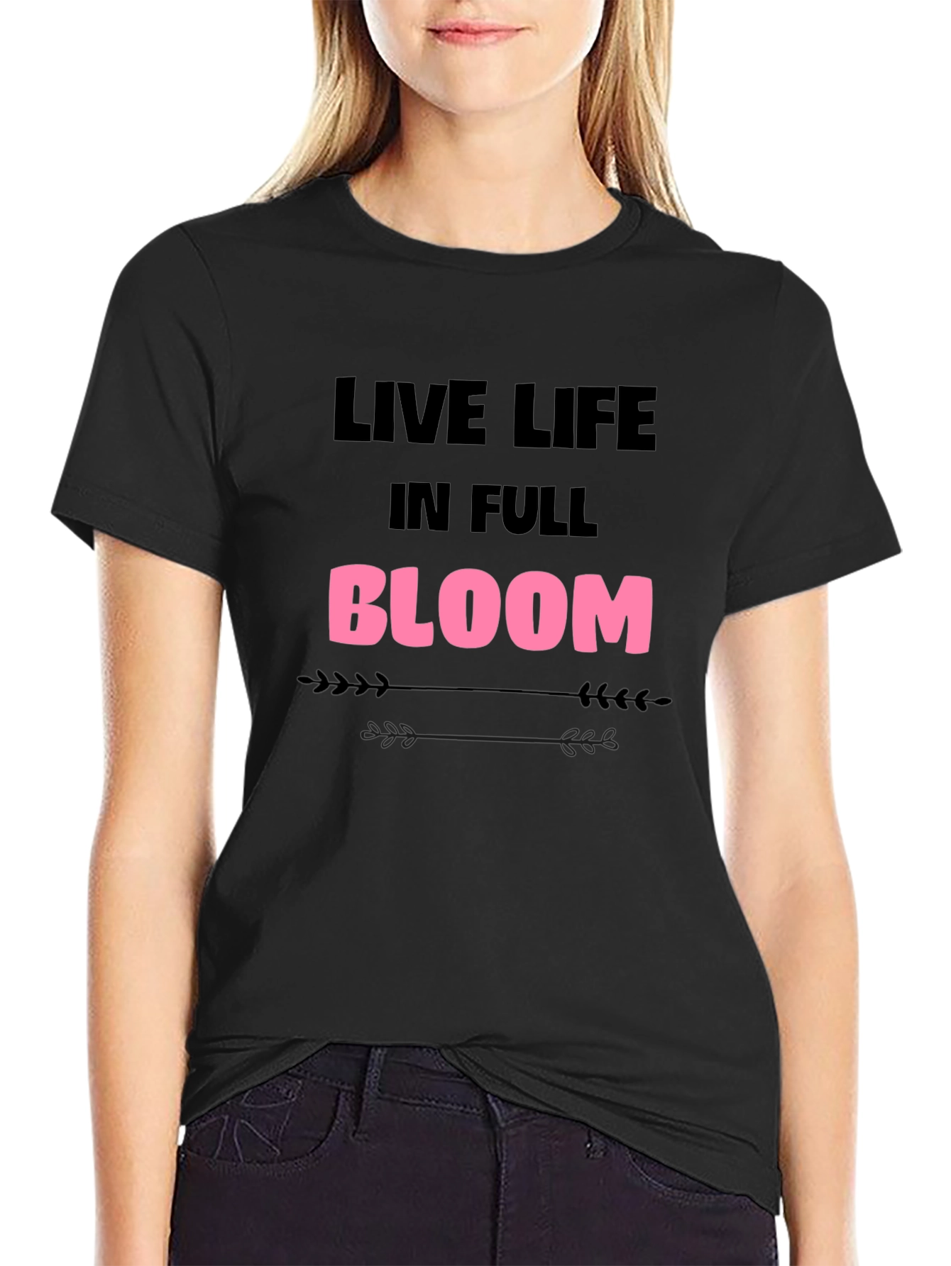 Live Life in Full Bloom Graphic Tee - Black