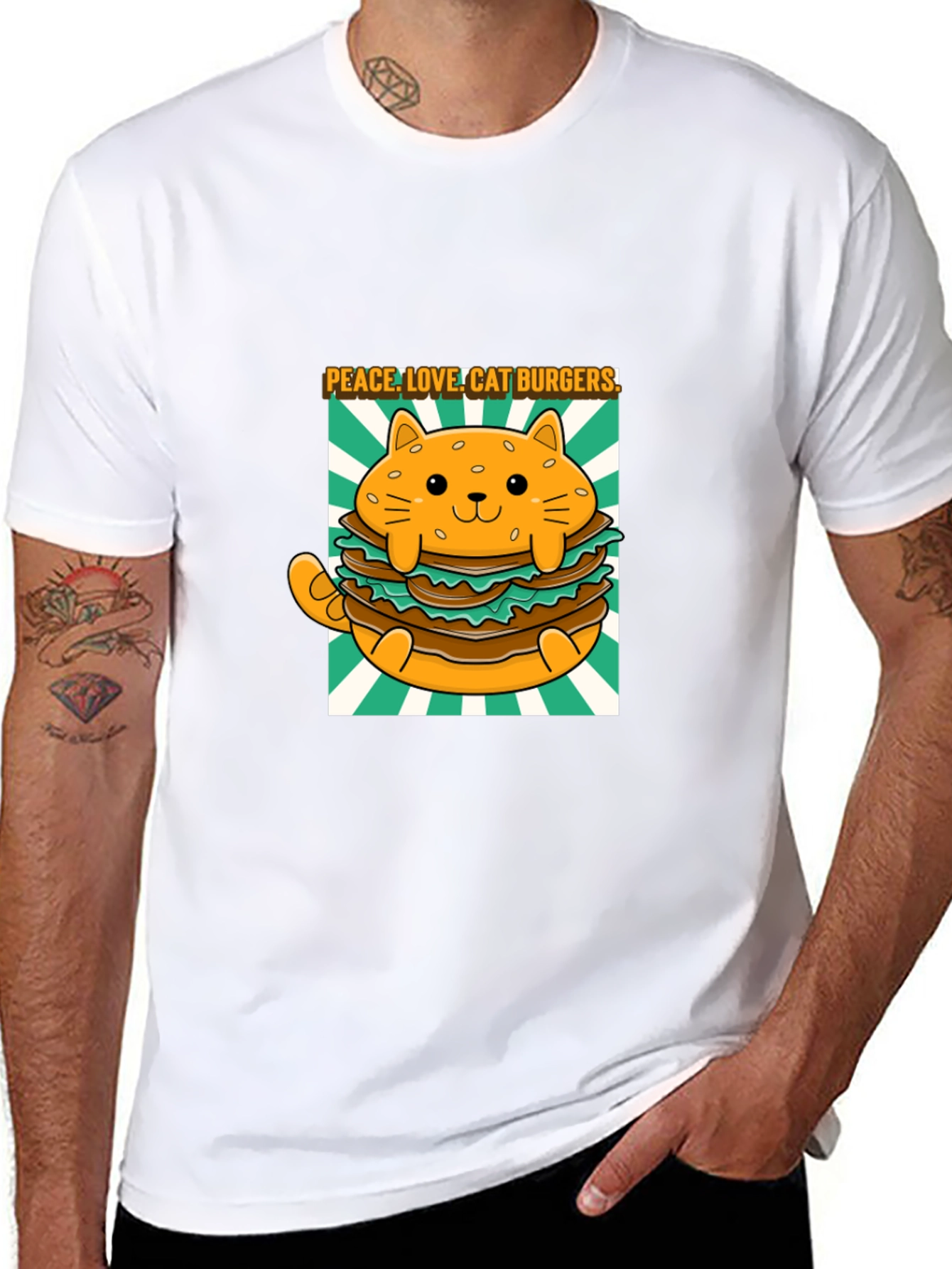 Peace Love Cat Burgers T-Shirt