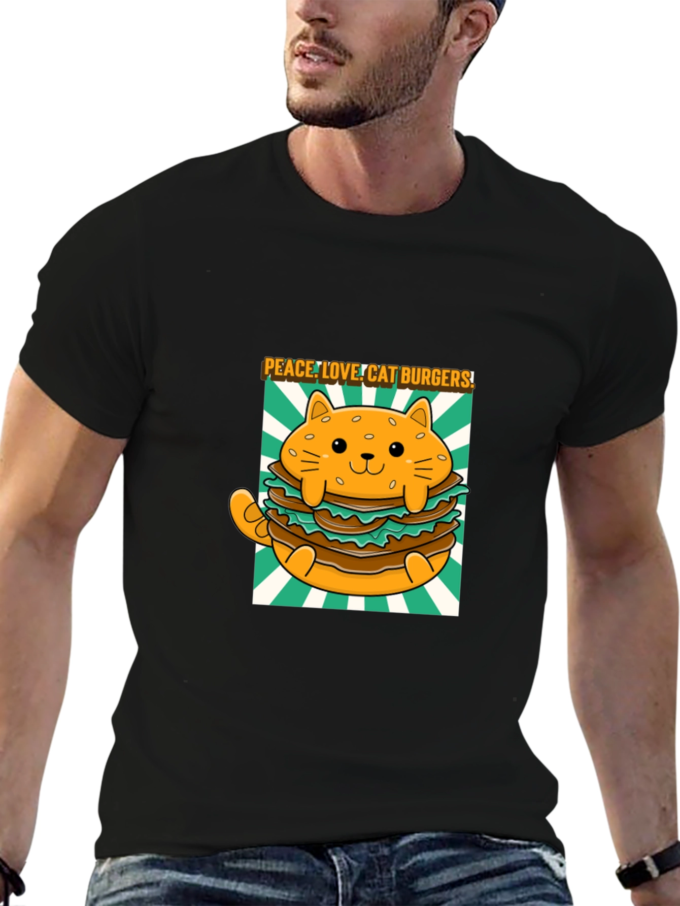Peace Love Cat Burgers T-Shirt