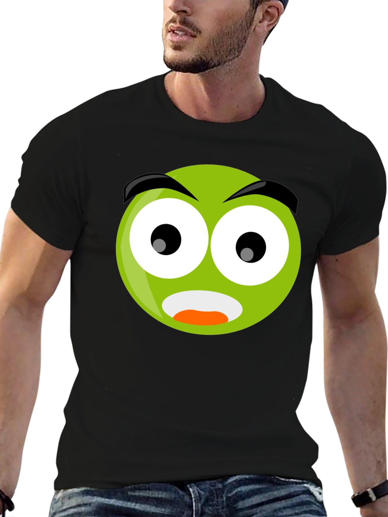 Shocked Emoji Black T-Shirt