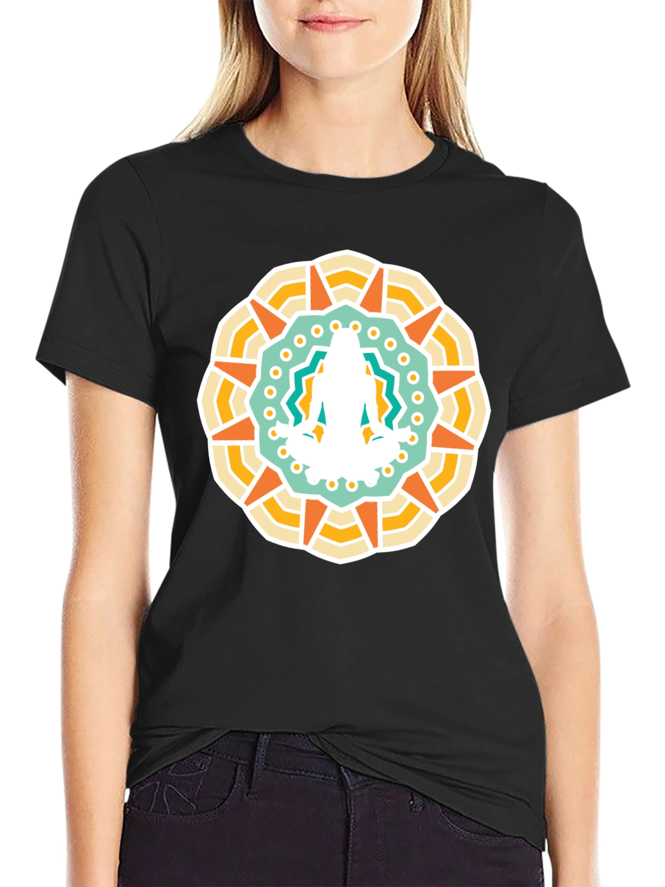 Mandala Yoga Meditation Graphic Black T-Shirt