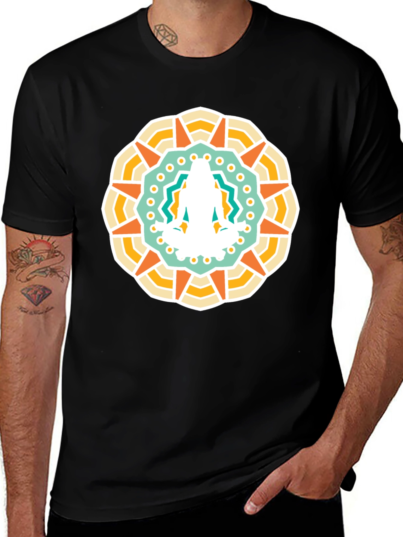 Mandala Yoga Meditation Graphic Black T-Shirt