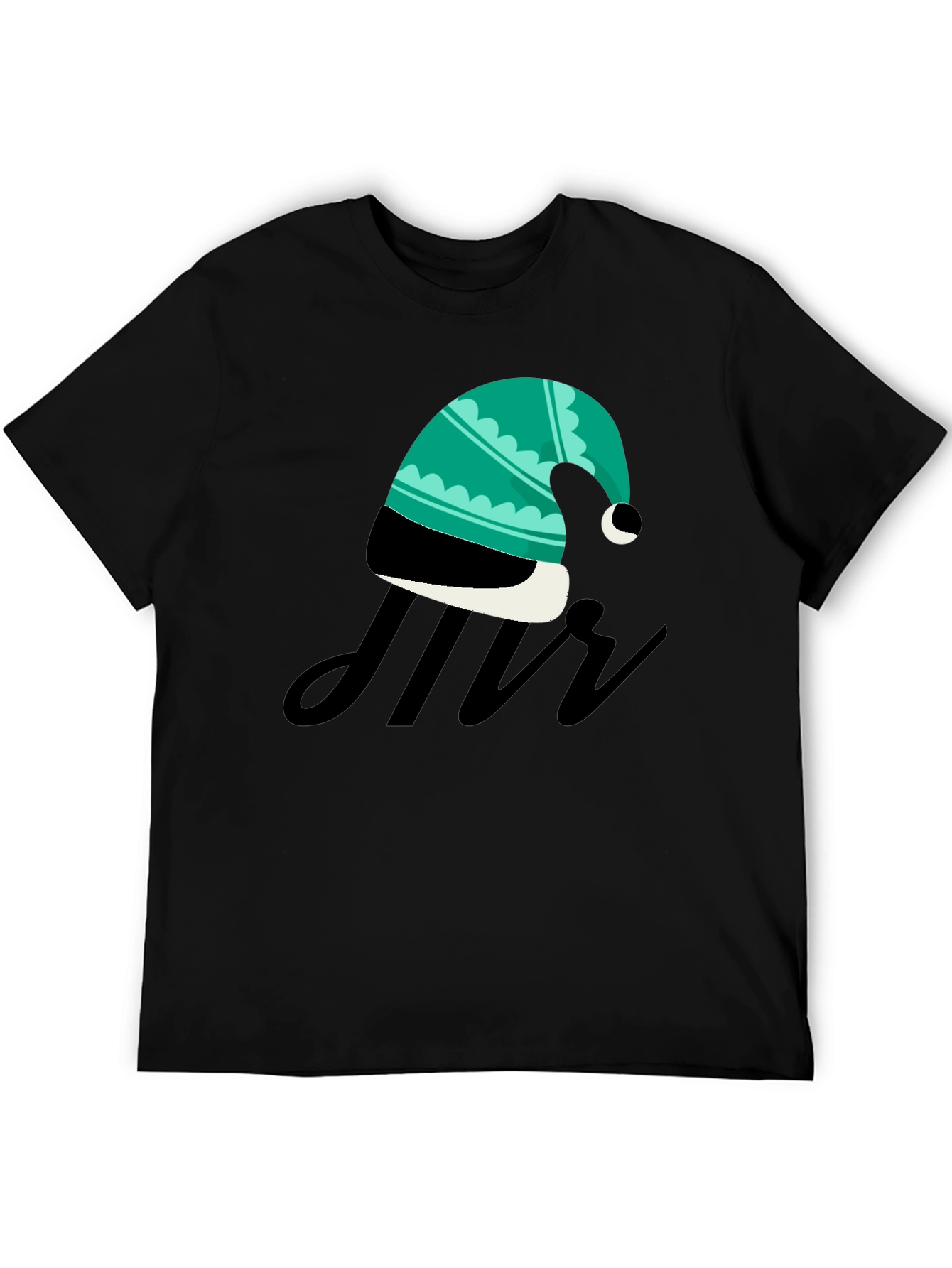 Stylish Black T-Shirt with Festive Hat Graphic
