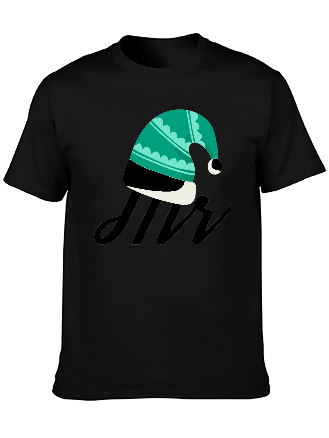 Stylish Black T-Shirt with Festive Hat Graphic
