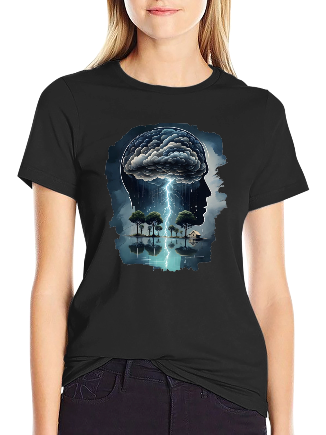 Mind Storm Black Tee - Thoughtful Graphic Design