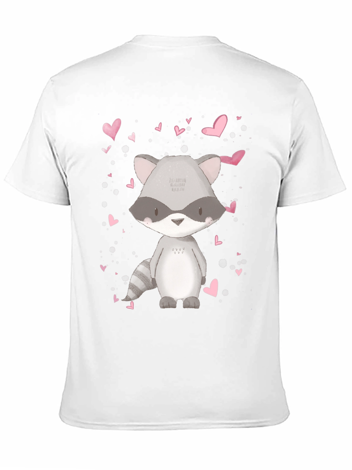 Cute Raccoon & Hearts Graphic Tee - Black