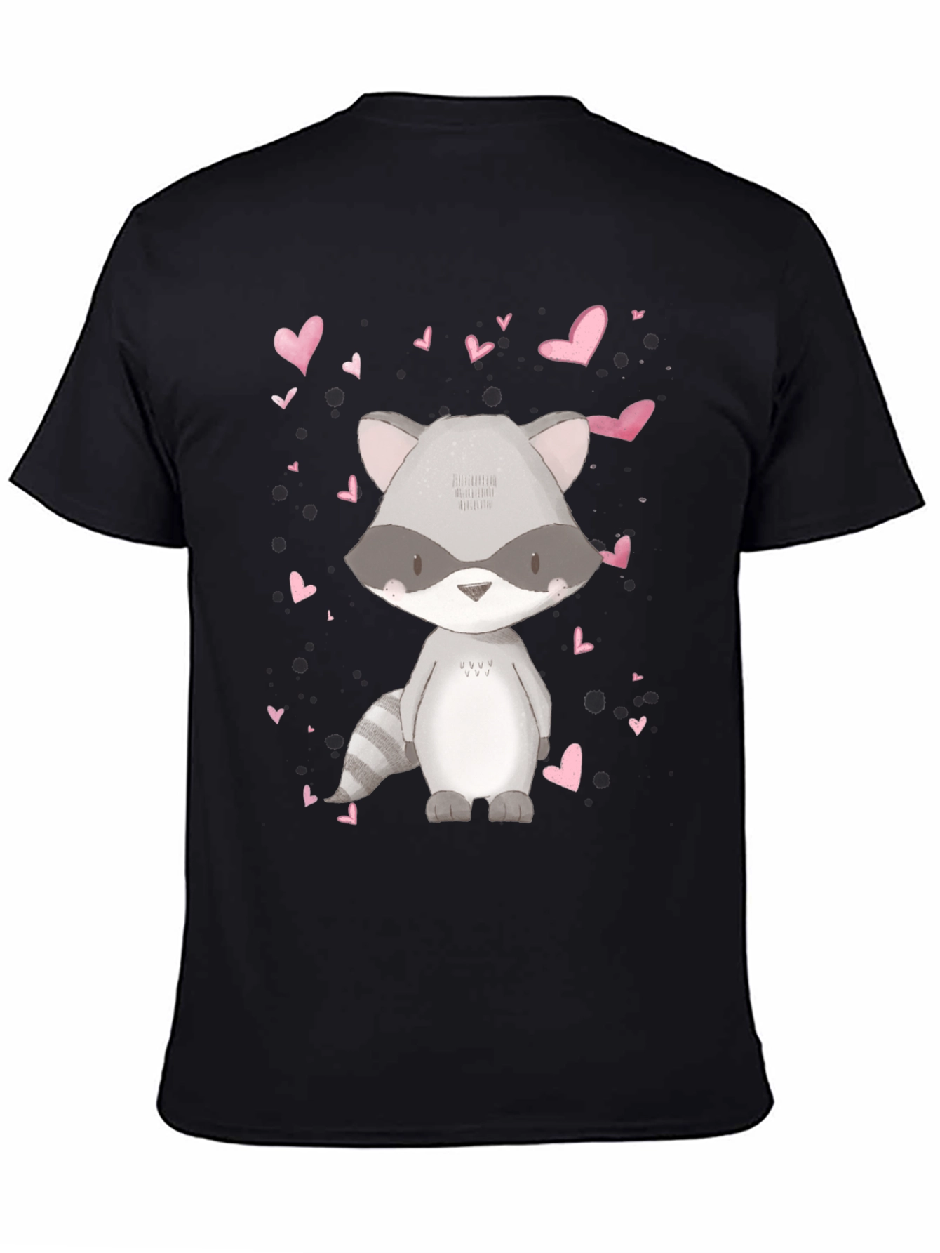 Cute Raccoon & Hearts Graphic Tee - Black