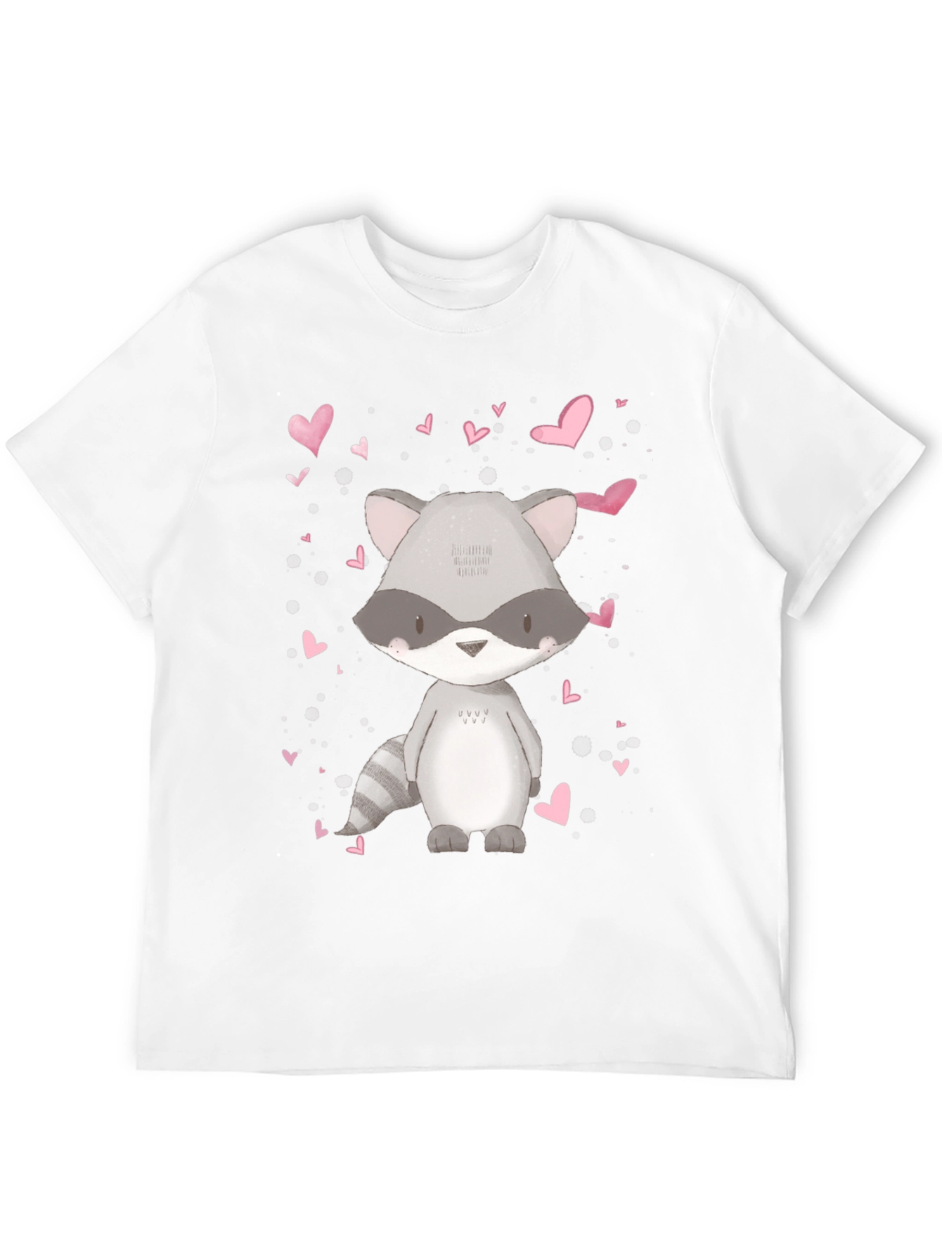 Cute Raccoon & Hearts Graphic Tee - Black