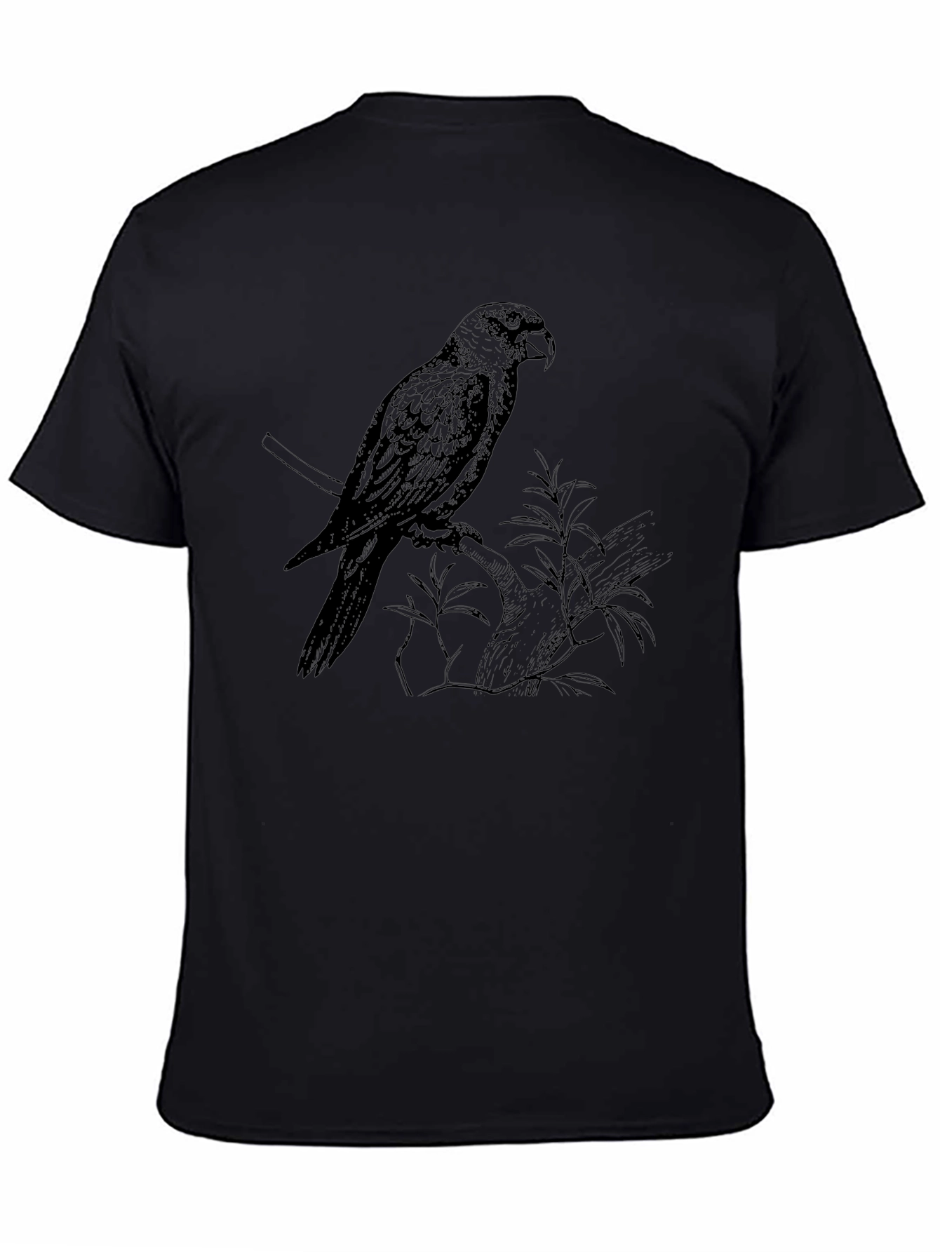Mens Black T-Shirt with Parrot Print