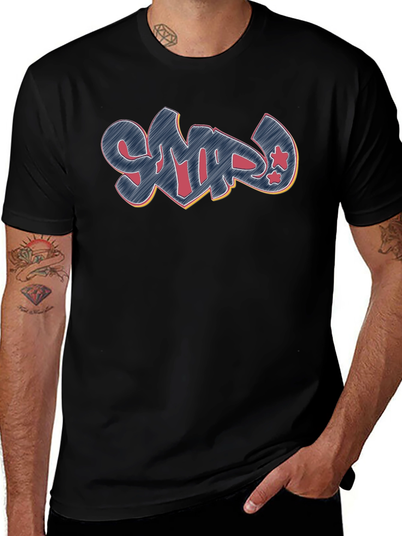 Graffiti Style Black Crew Neck T-Shirt