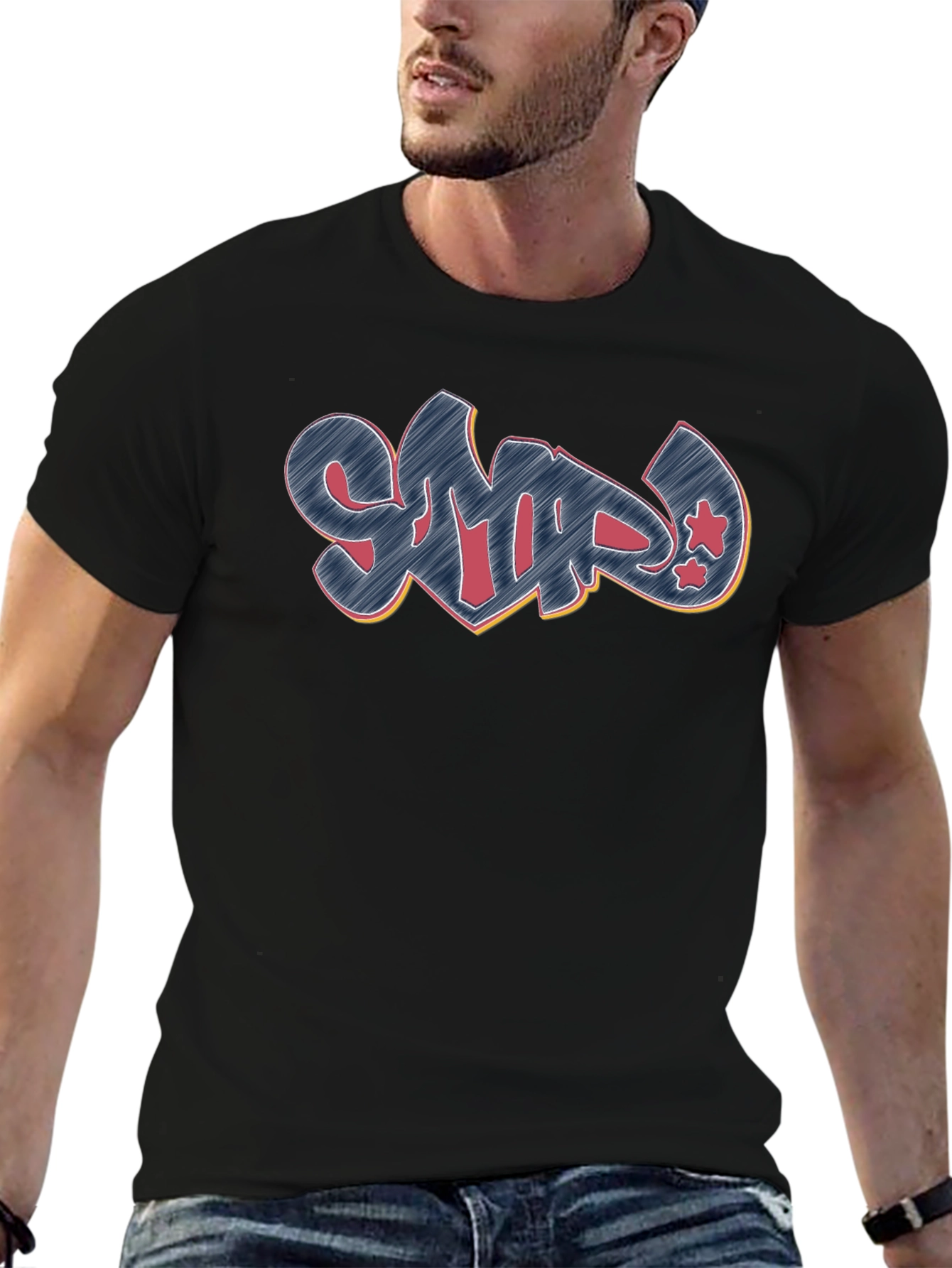 Graffiti Style Black Crew Neck T-Shirt