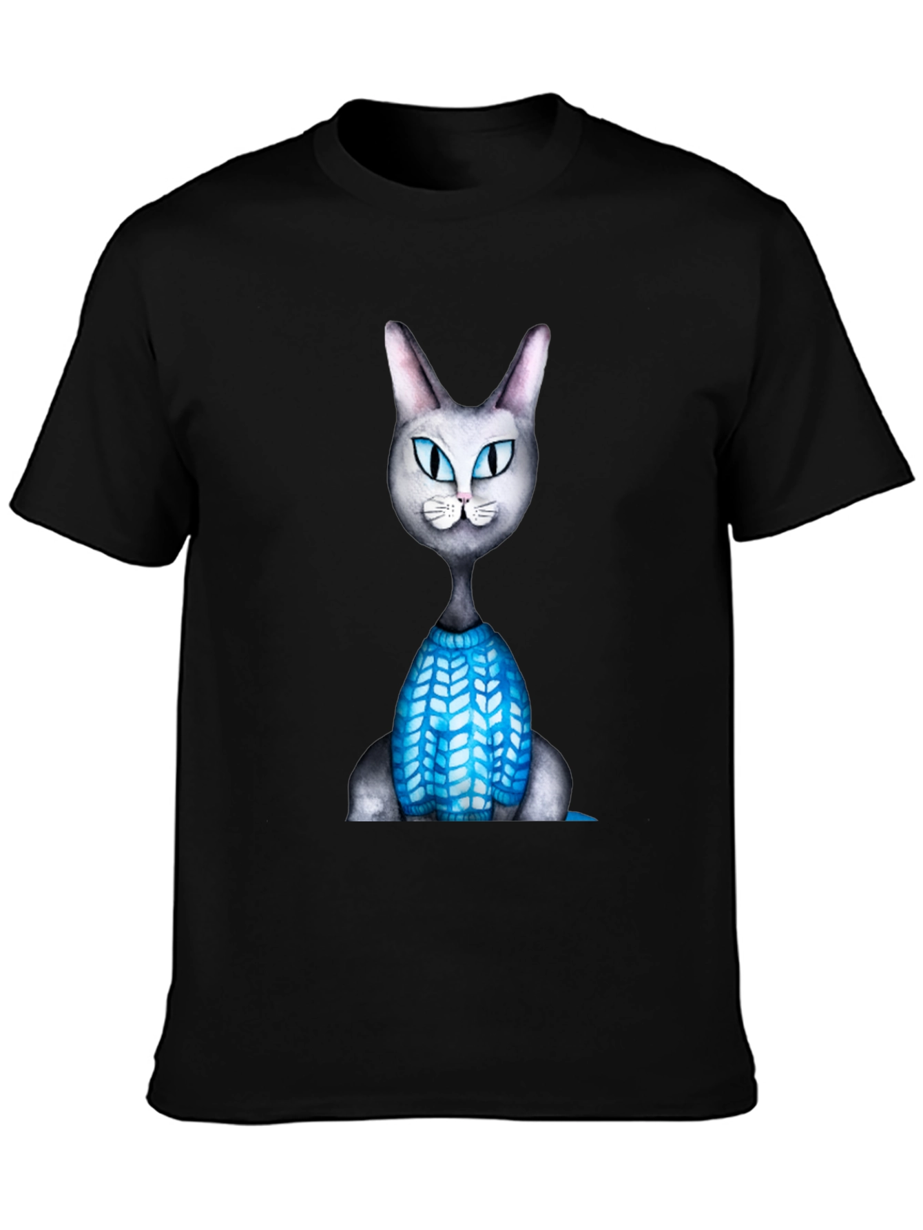 Cartoon Cat in Sweater Graphic T-Shirt