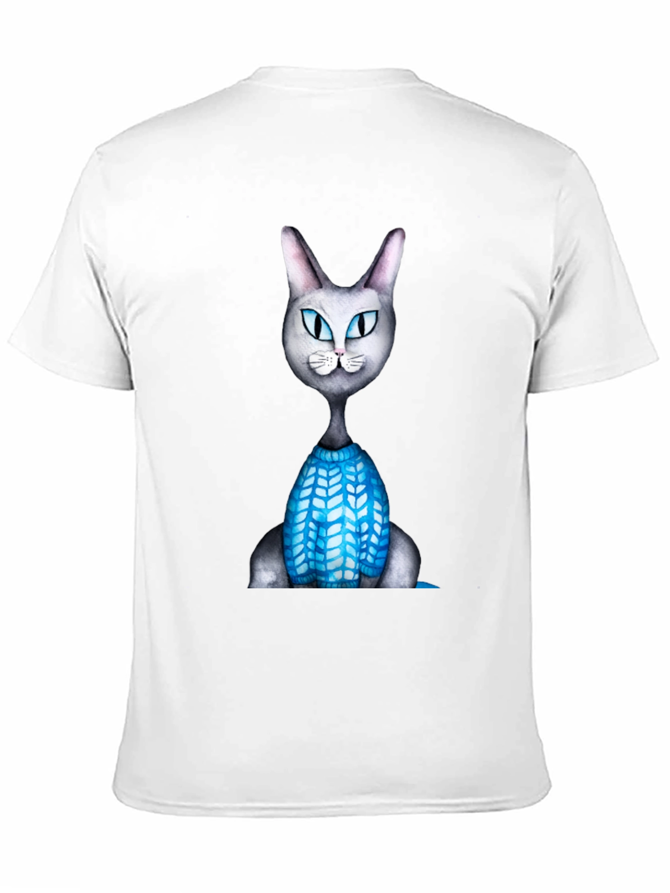 Cartoon Cat in Sweater Graphic T-Shirt