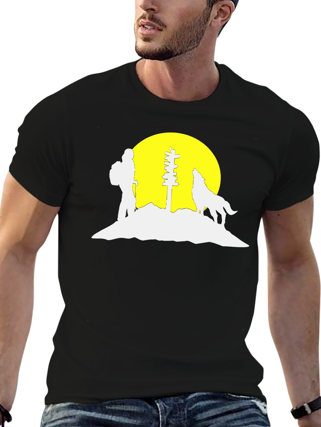 Silhouette Hiker Wolf Moon Graphic Tee